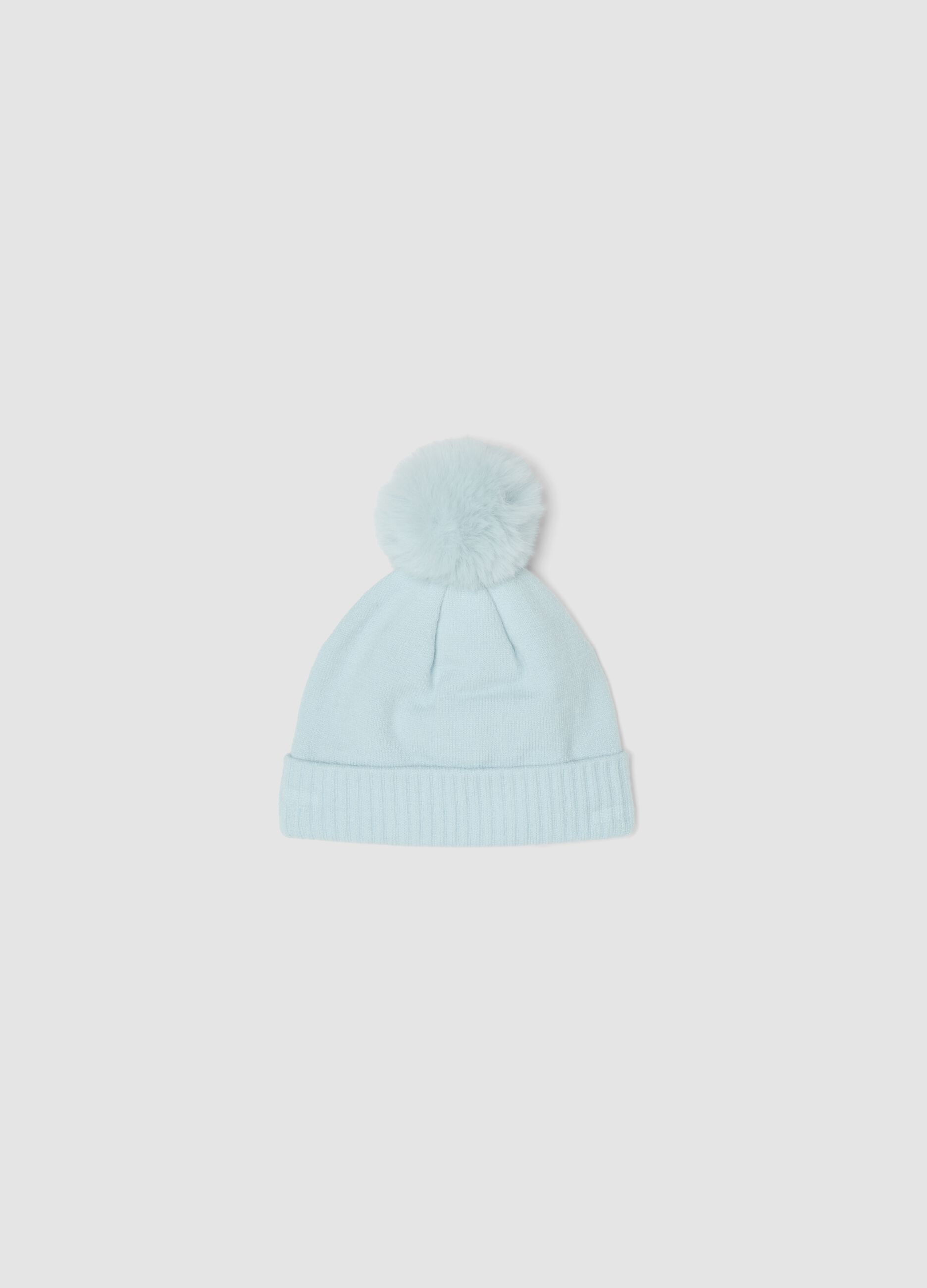 Light Blue Stretch Viscose Beanie with Pom-Pom and Lilo & Stitch Print