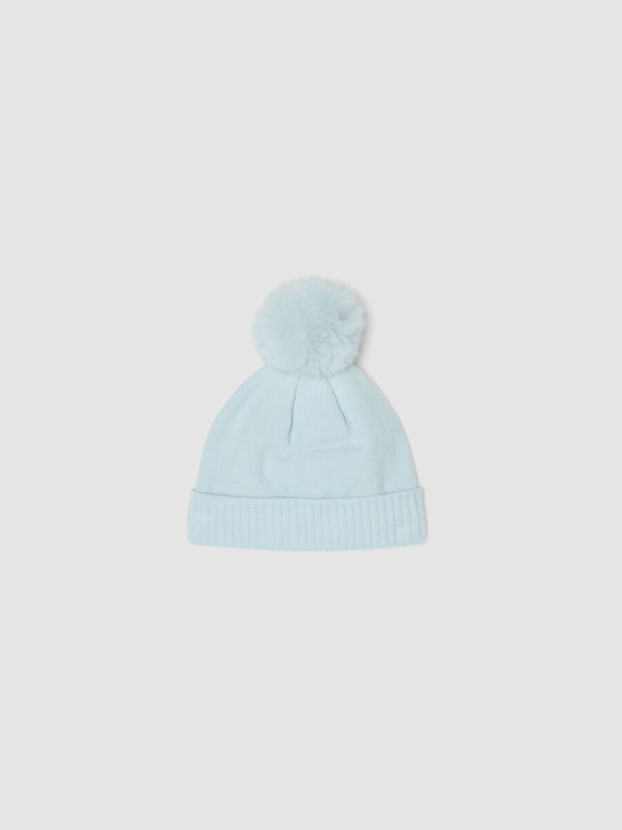 Light Blue Stretch Viscose Beanie with Pom-Pom and Lilo & Stitch Print_1