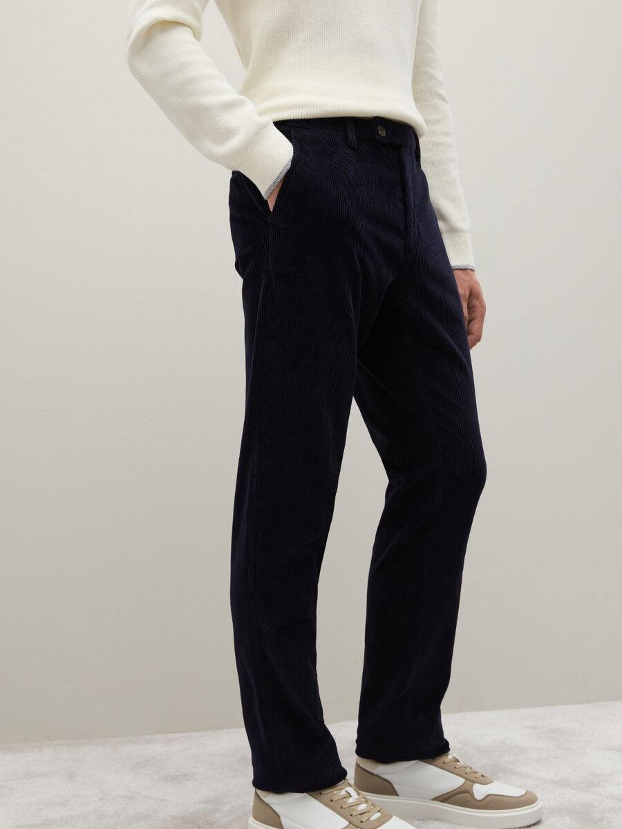 Blue Stretch Cotton Trousers Regular Fit_3