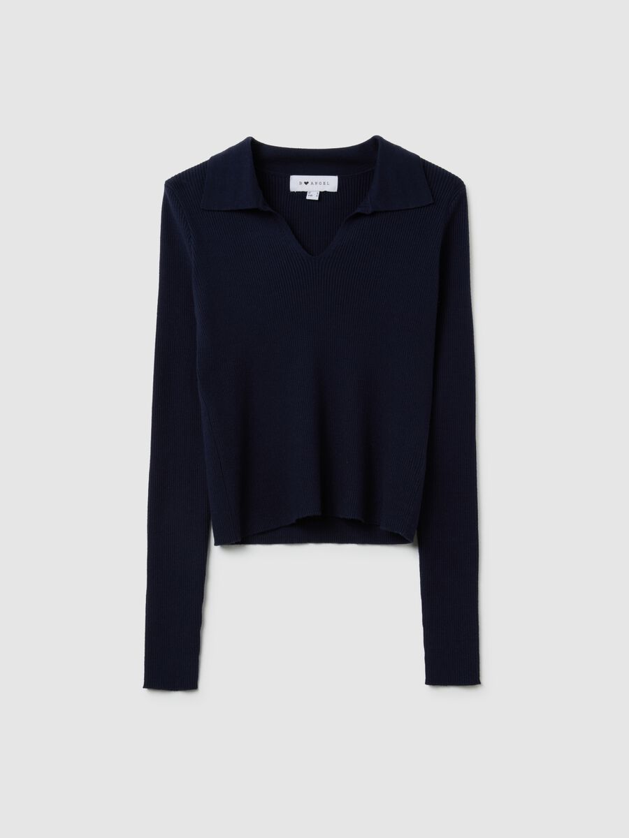 Maglia in misto viscosa blu fitted_0