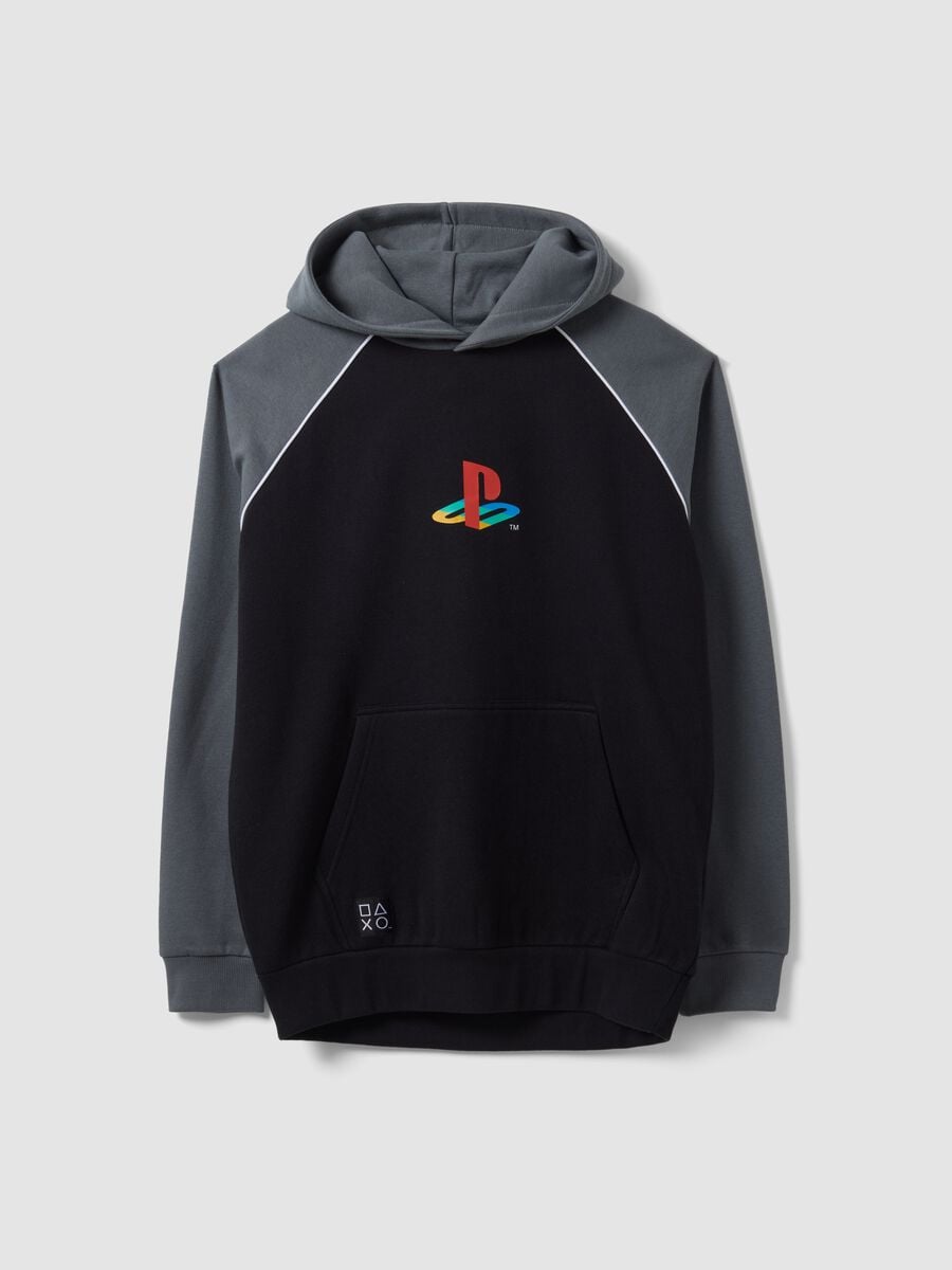 Felpa nera in misto cotone con cappuccio e stampa PlayStation_0
