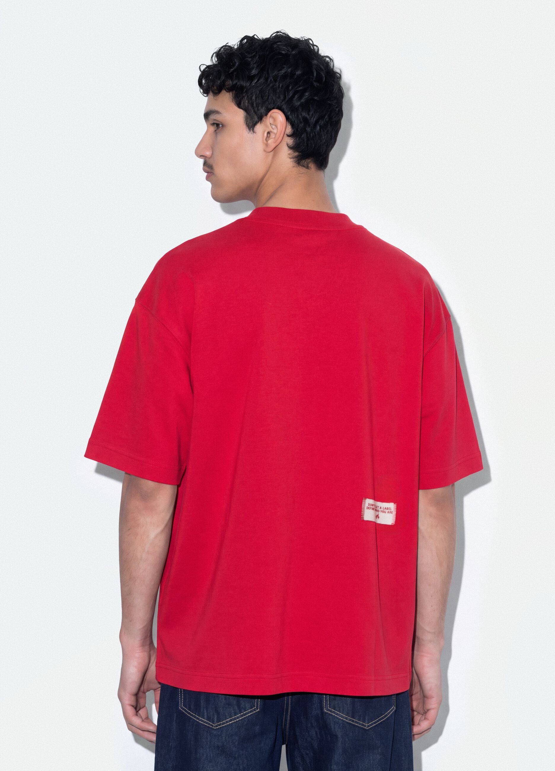 Red crew-neck T-shirt in pure cotton, boxy fit