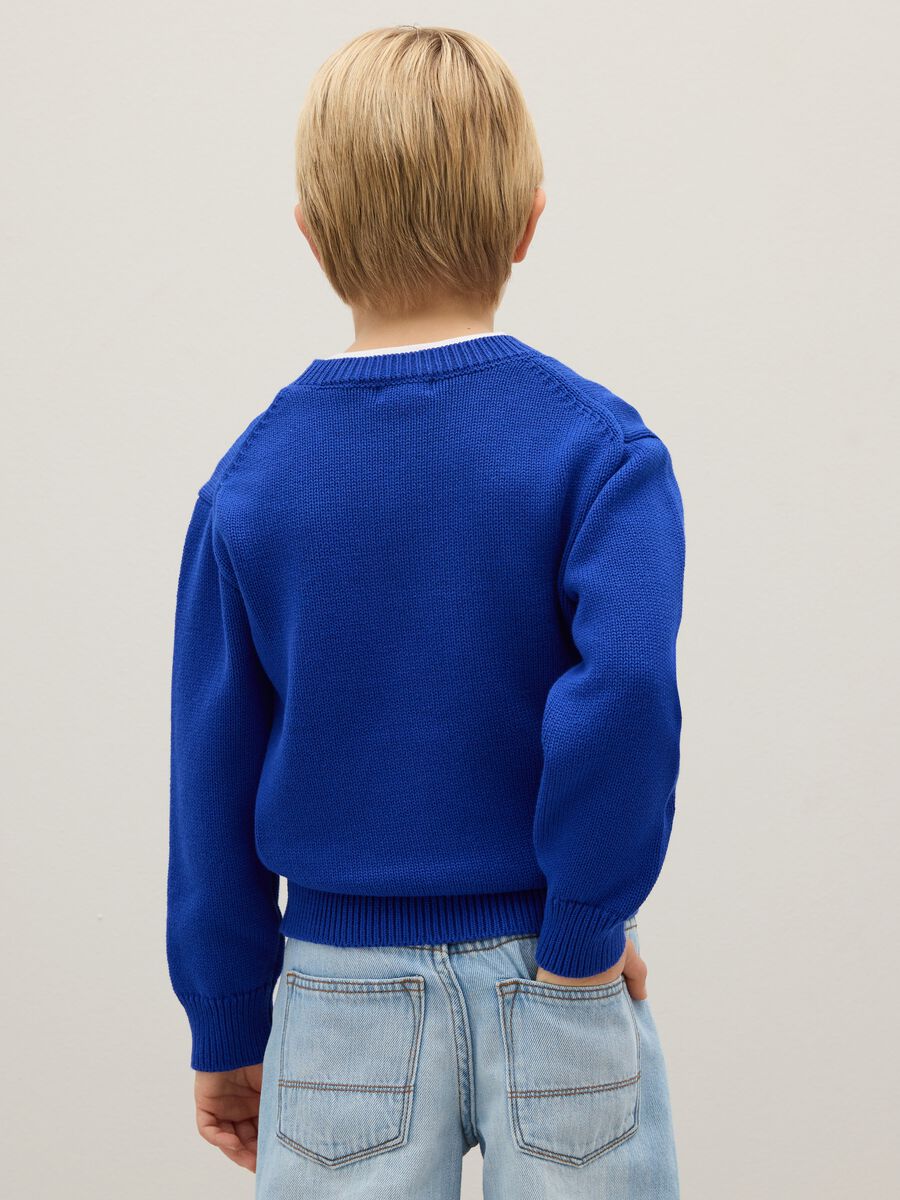 Maglione da ragazzo in puro cotone blu regular fit_1