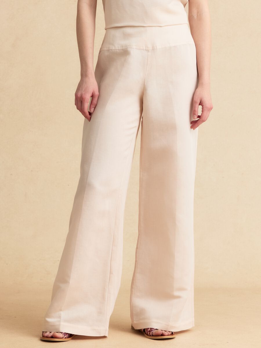 Pantaloni rosa in misto lino e viscosa wide leg_1