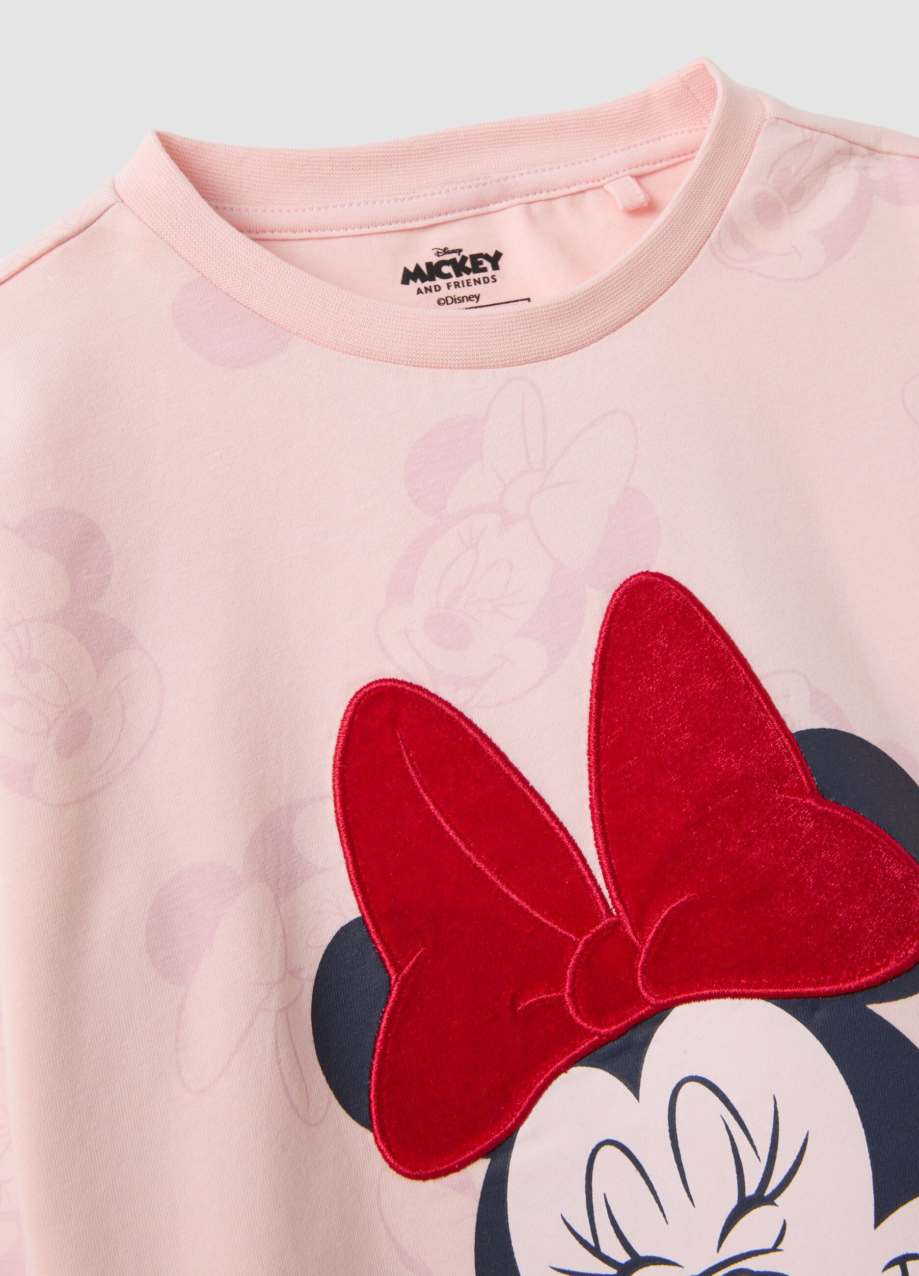 T-shirt rosa in cotone elasticizzato con girocollo e stampa Minnie