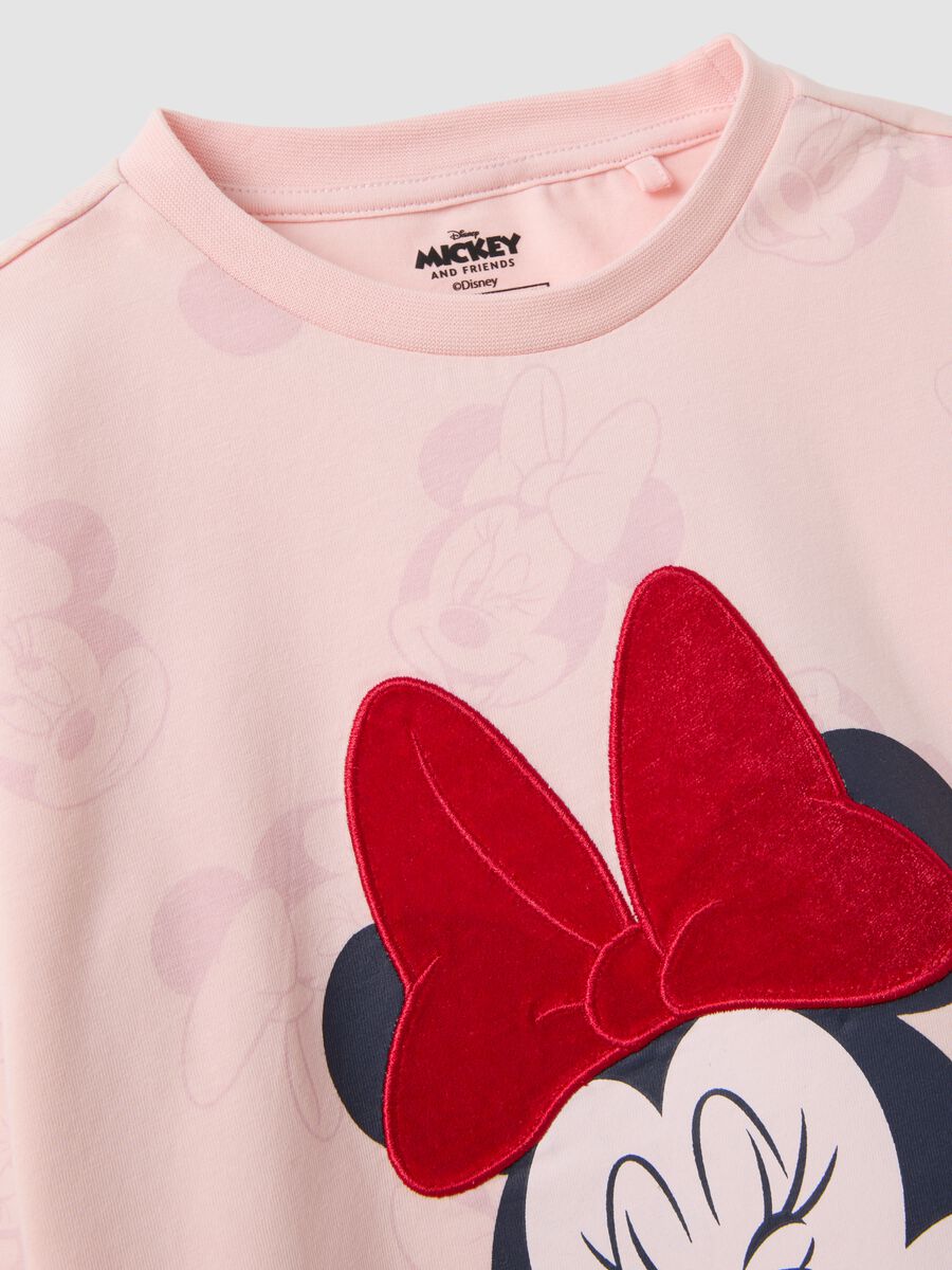 T-shirt rosa in cotone elasticizzato con girocollo e stampa Minnie_2