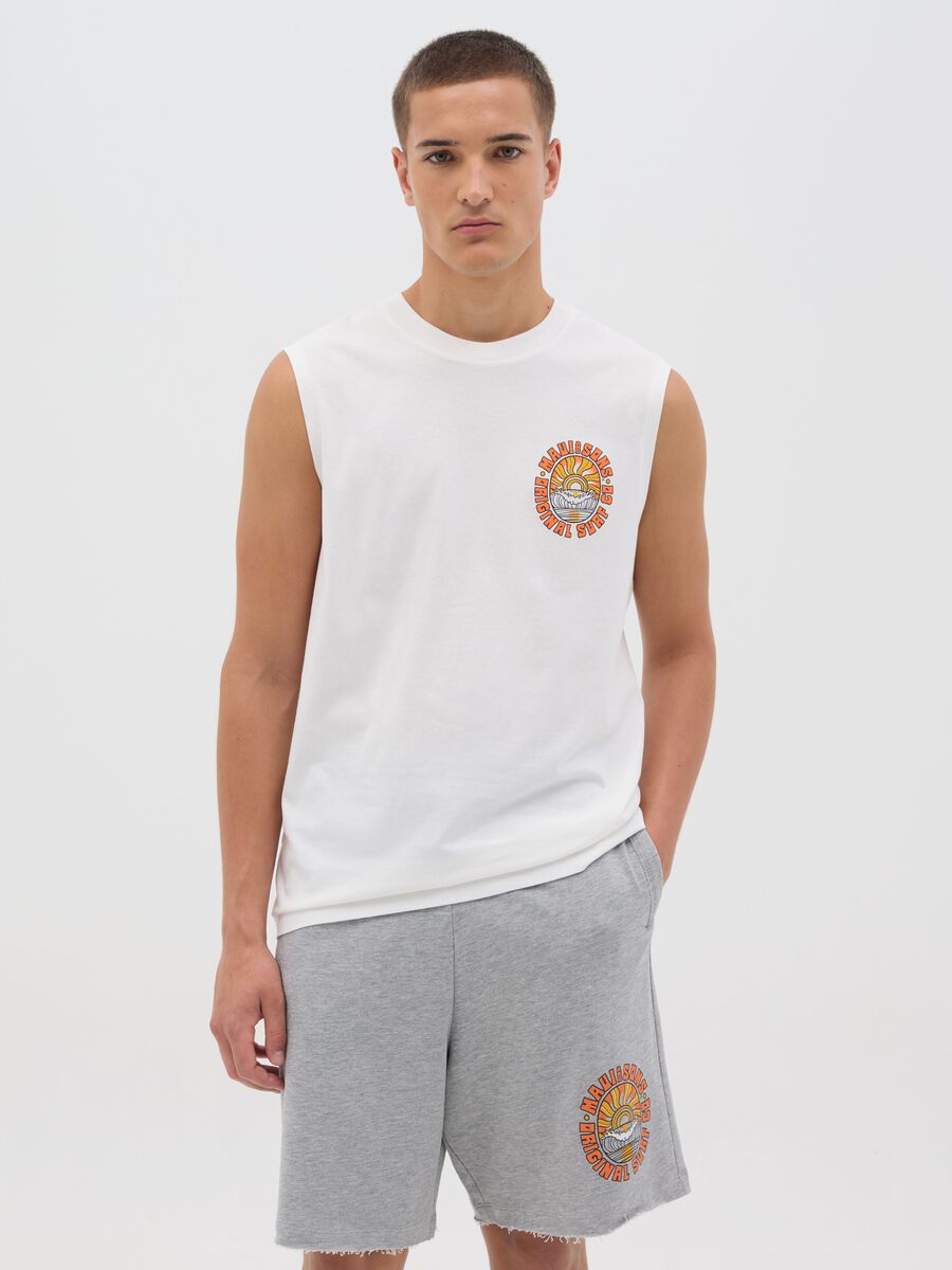 White Pure Cotton Vest with Ovs Print_0