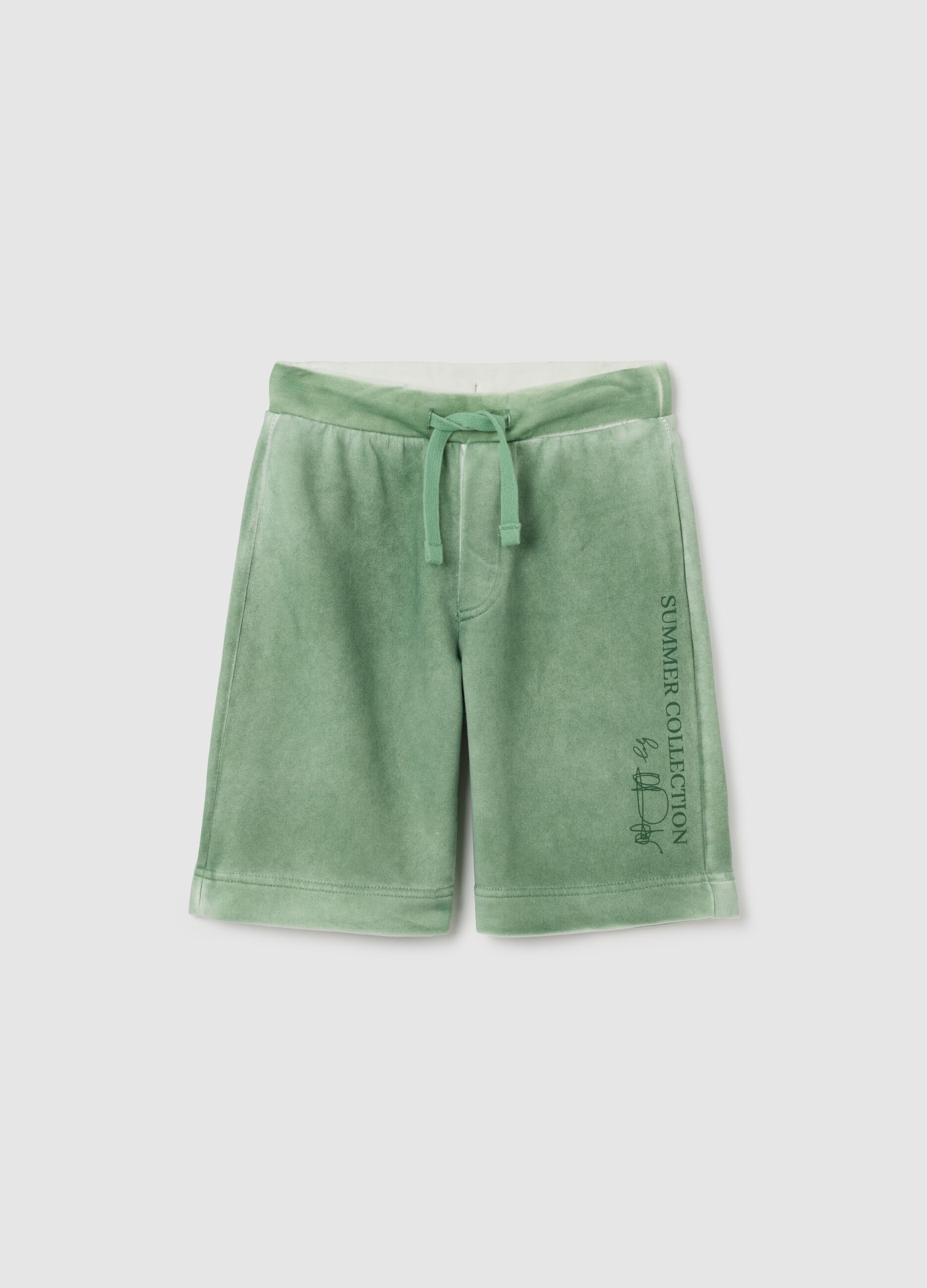 Pantaloncini da bambino in misto cotone verde regular fit
