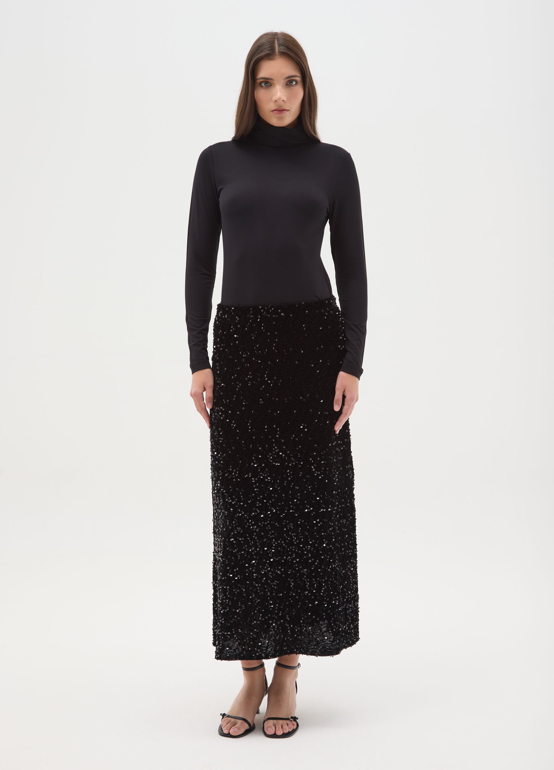 Black long skirt regular fit with sequins