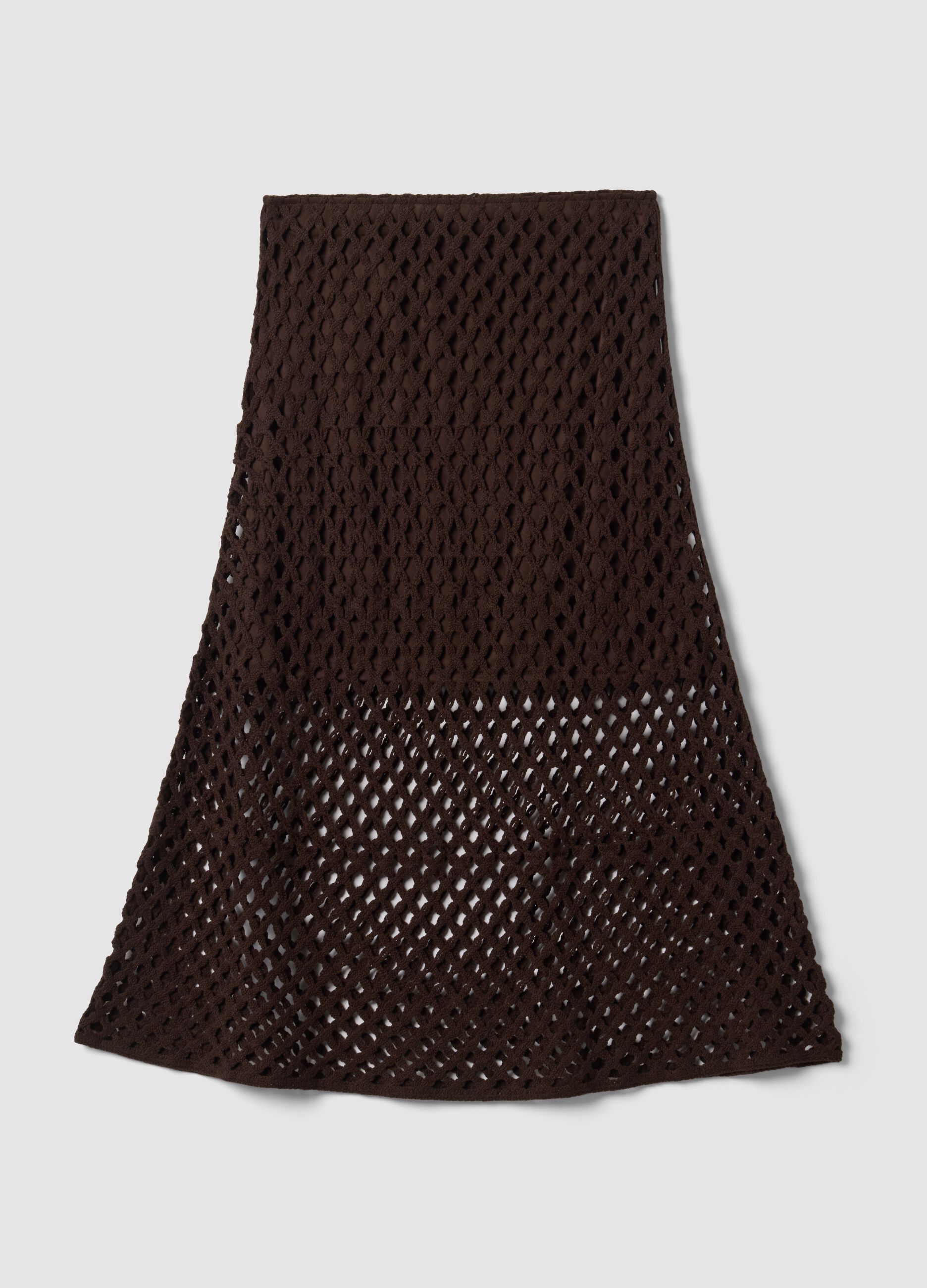 Brown cotton-blend crochet skirt