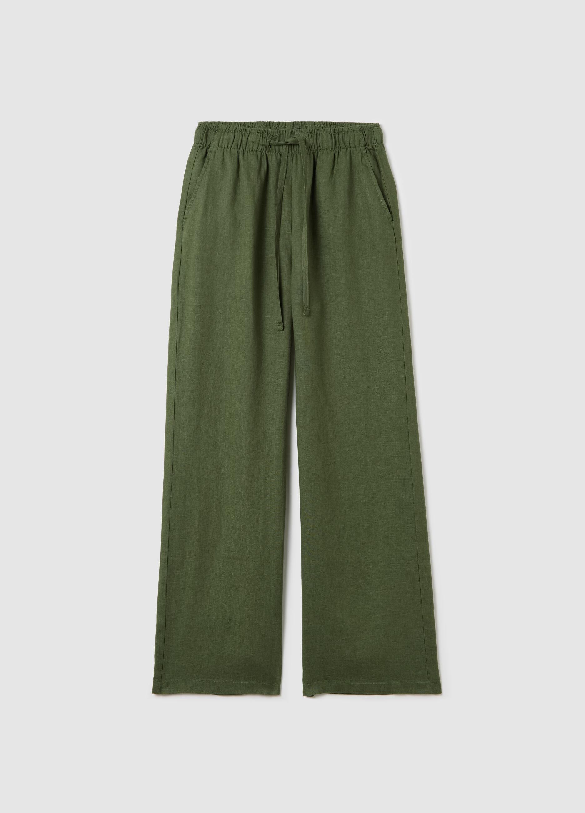Green wide-leg fluid trousers in linen