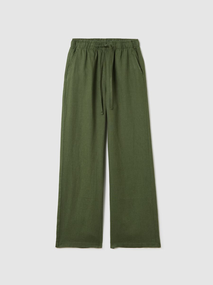 Green wide-leg fluid trousers in linen_4