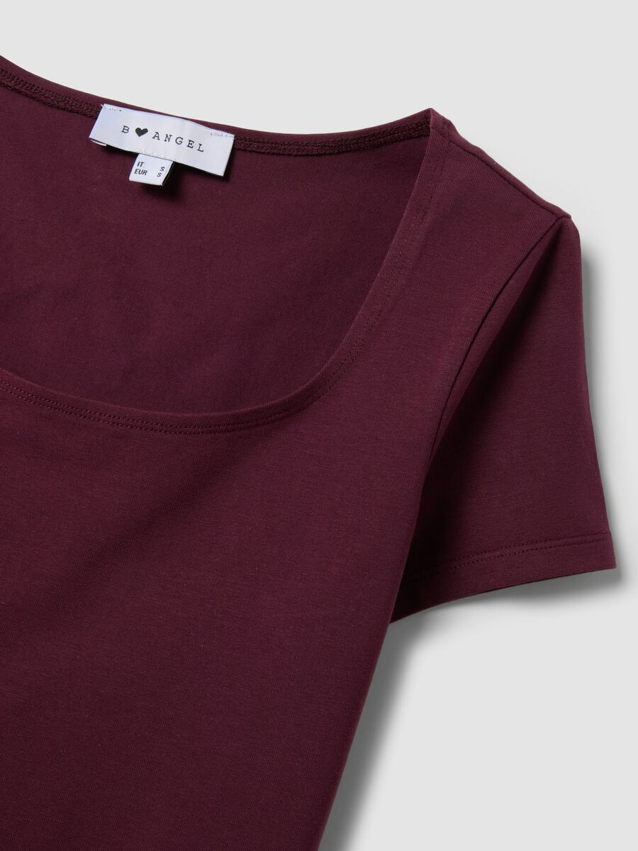 Purple stretch-cotton T-shirt with square neckline_5