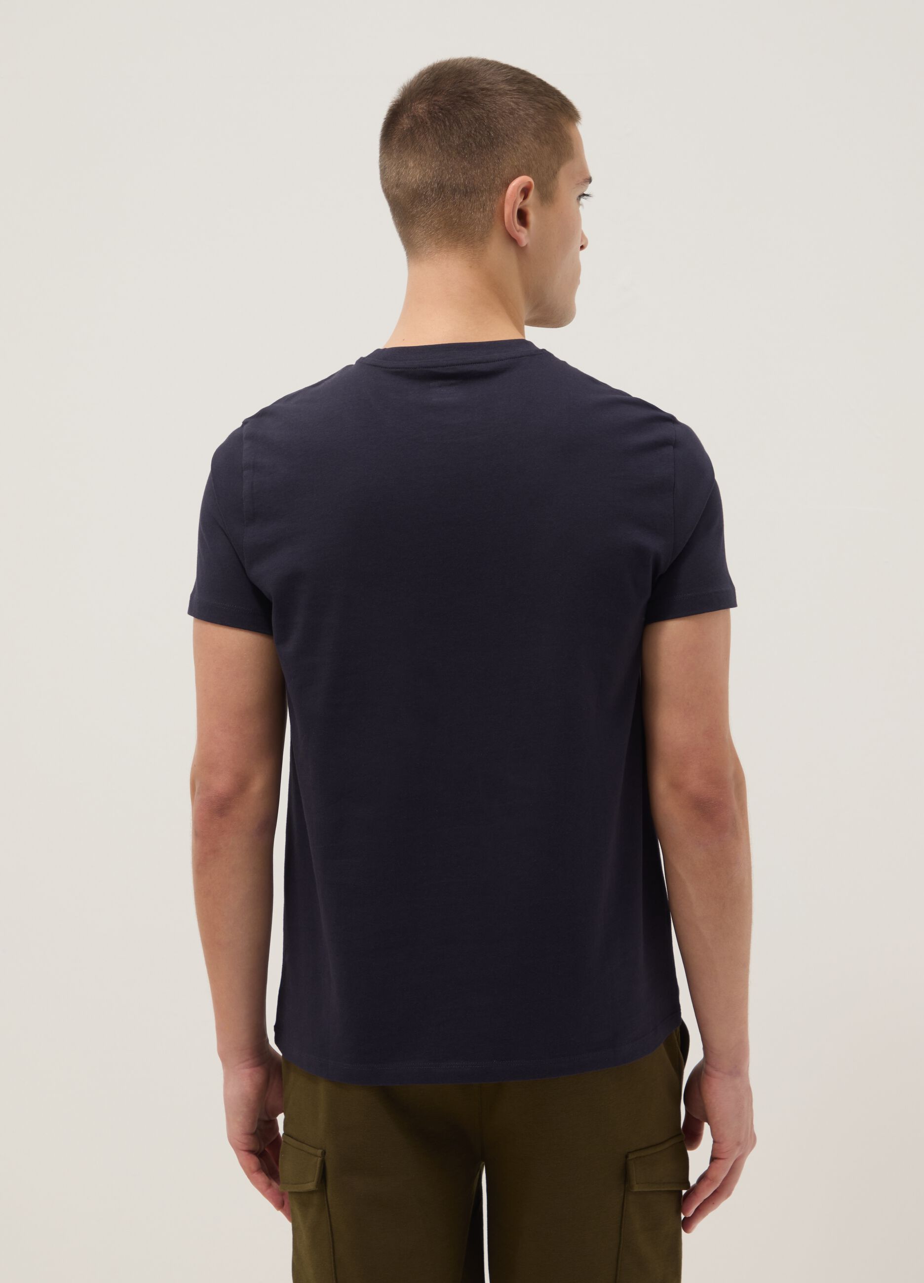 Blue pure cotton short-sleeve T-shirt