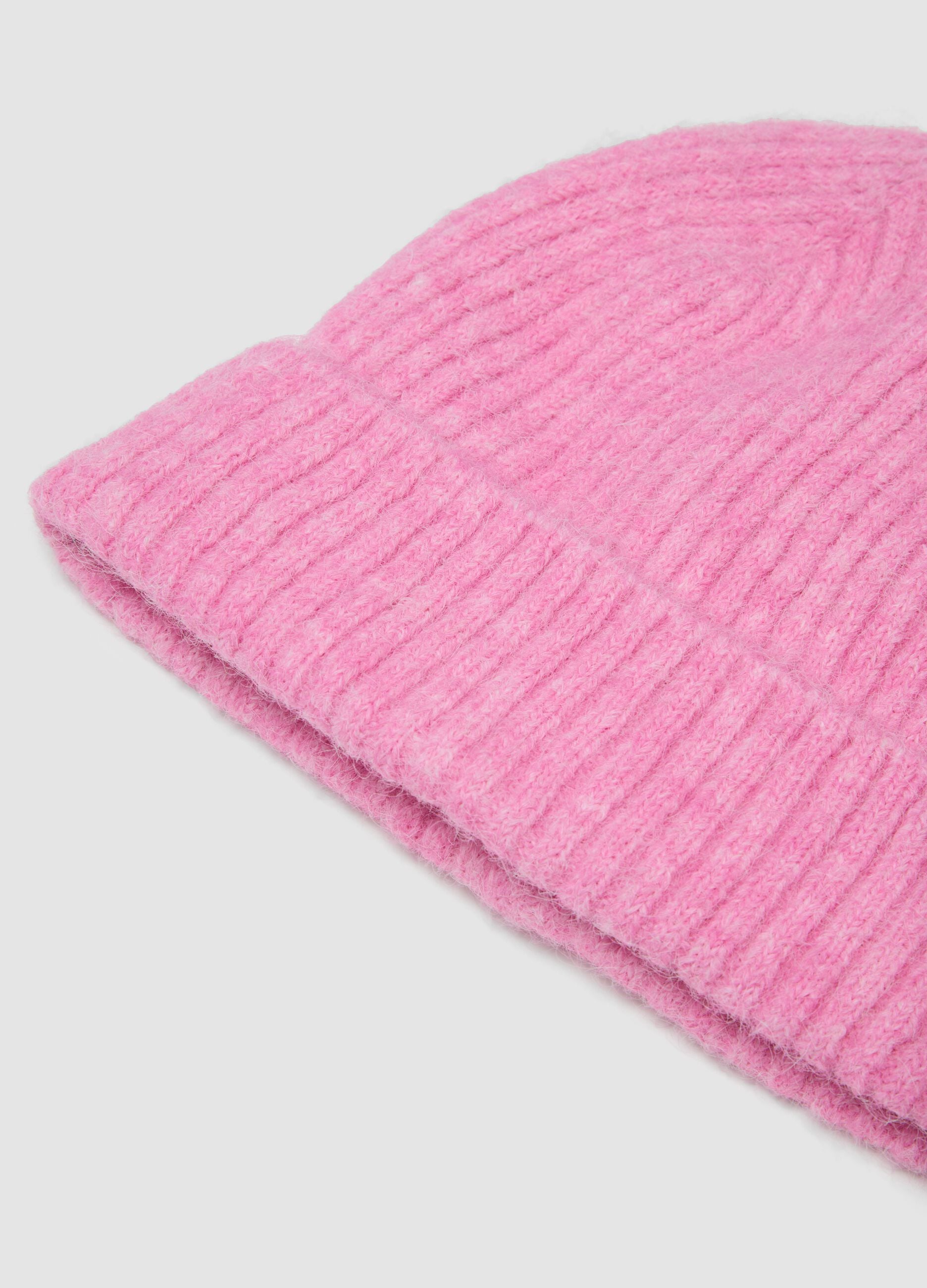 Pink ribbed stretch wool-blend hat