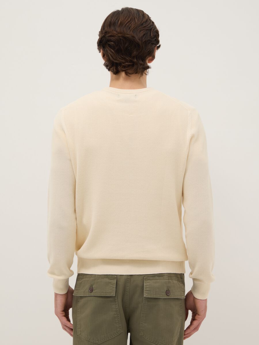 Beige crew neck sweater in pure cotton regular fit_2