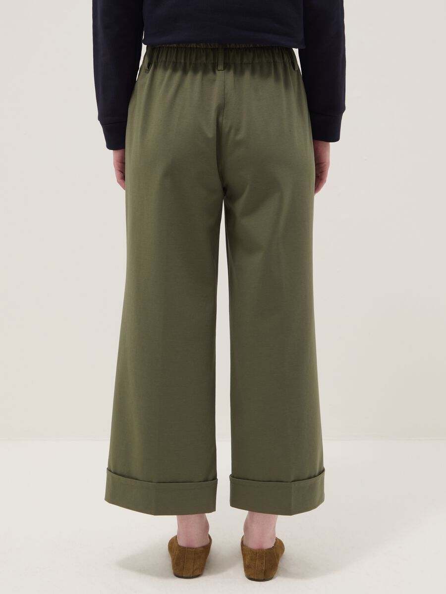 Pantaloni wide leg in misto cotone elasticizzato verdi regular fit_2