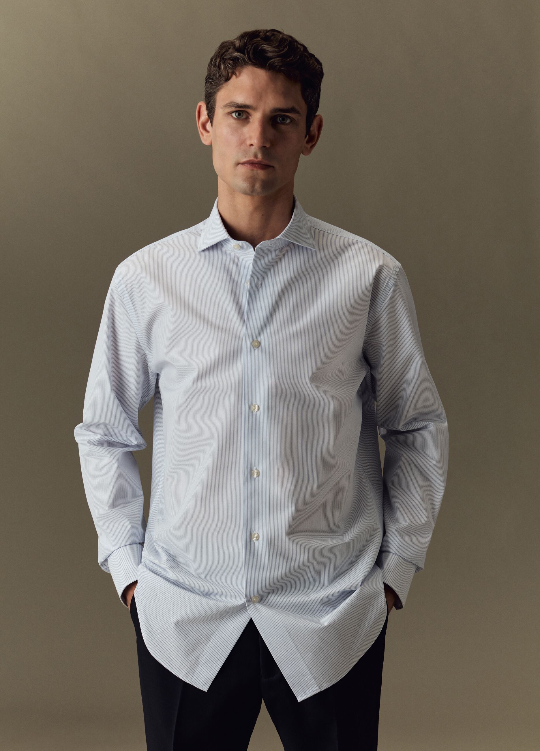 Regular-fit shirt with thin stripes