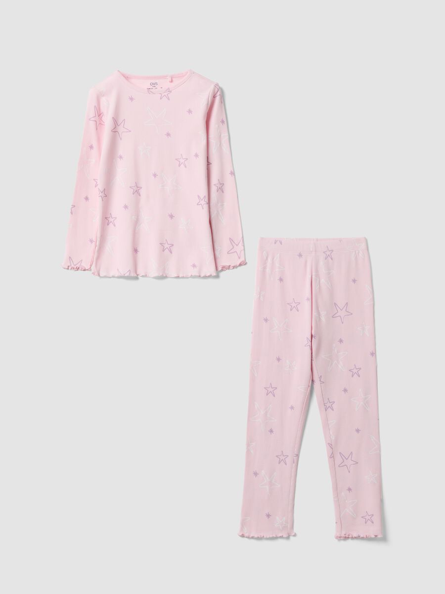 Pink organic ribbed cotton star pyjamas for girls_0