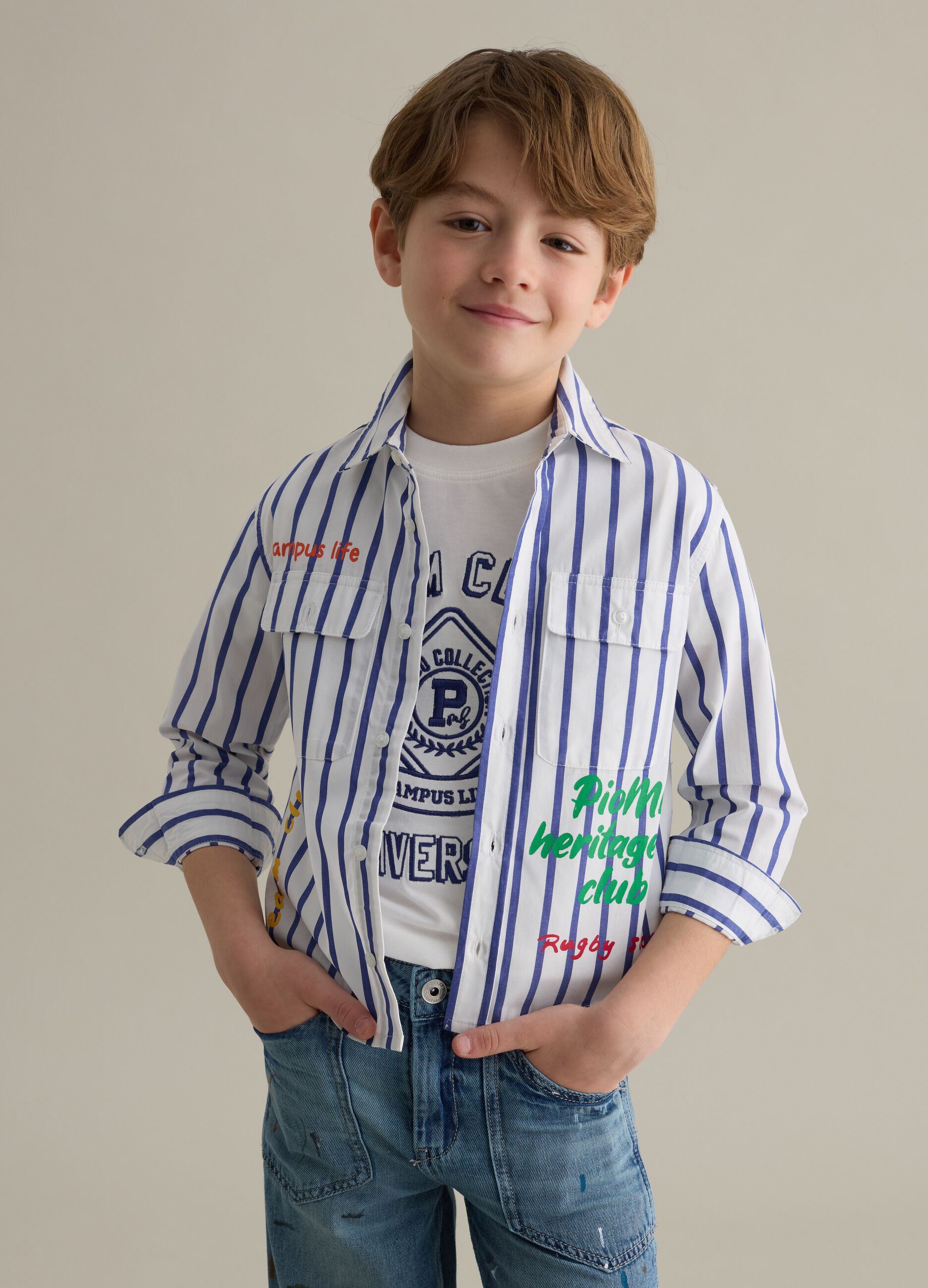 Striped shirt with lettering print