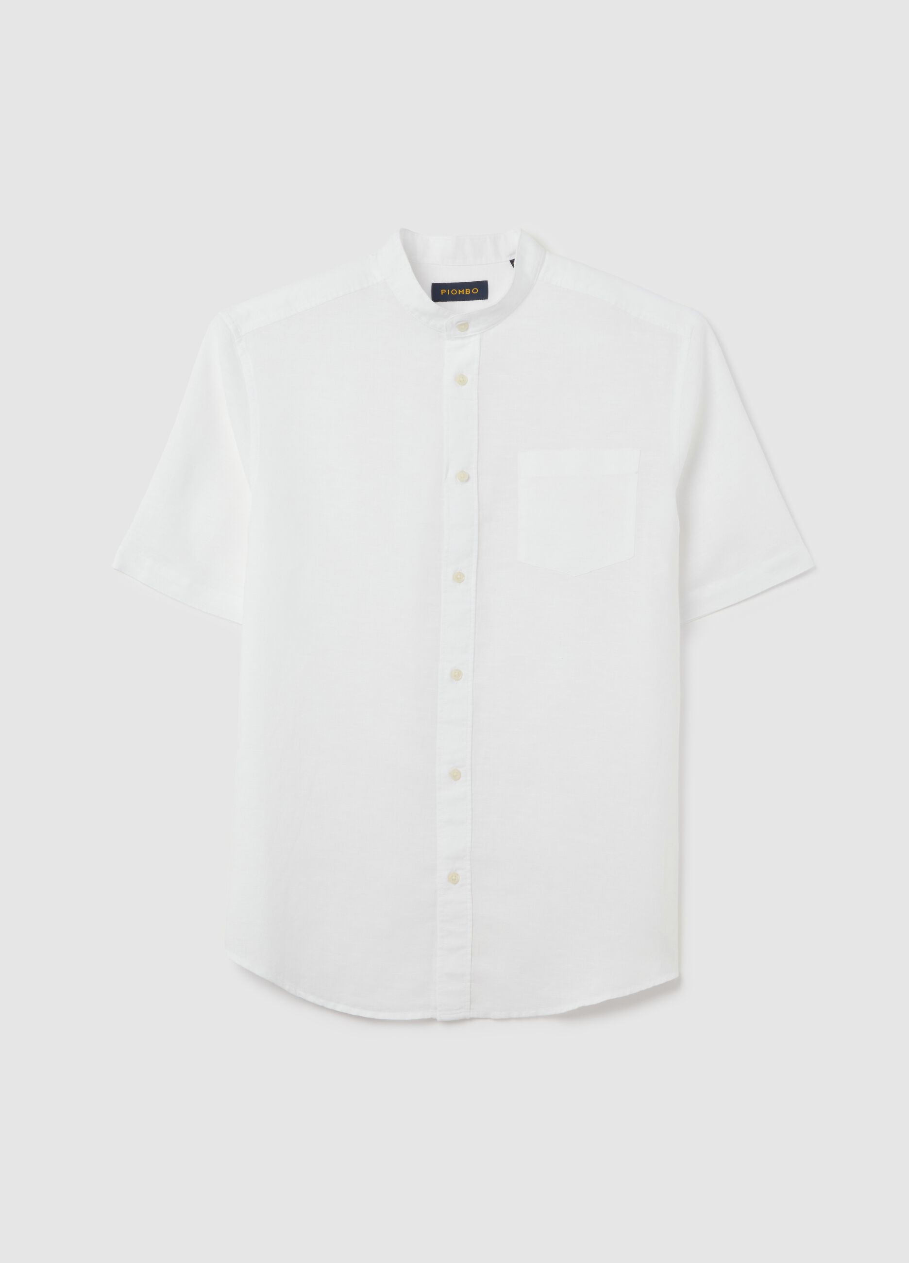 Piombo White Short Sleeve Linen and Cotton Shirt