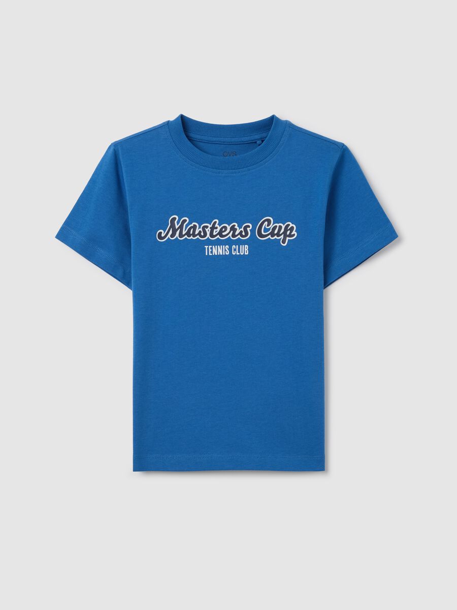 Blue cotton T-shirt with lettering print_0