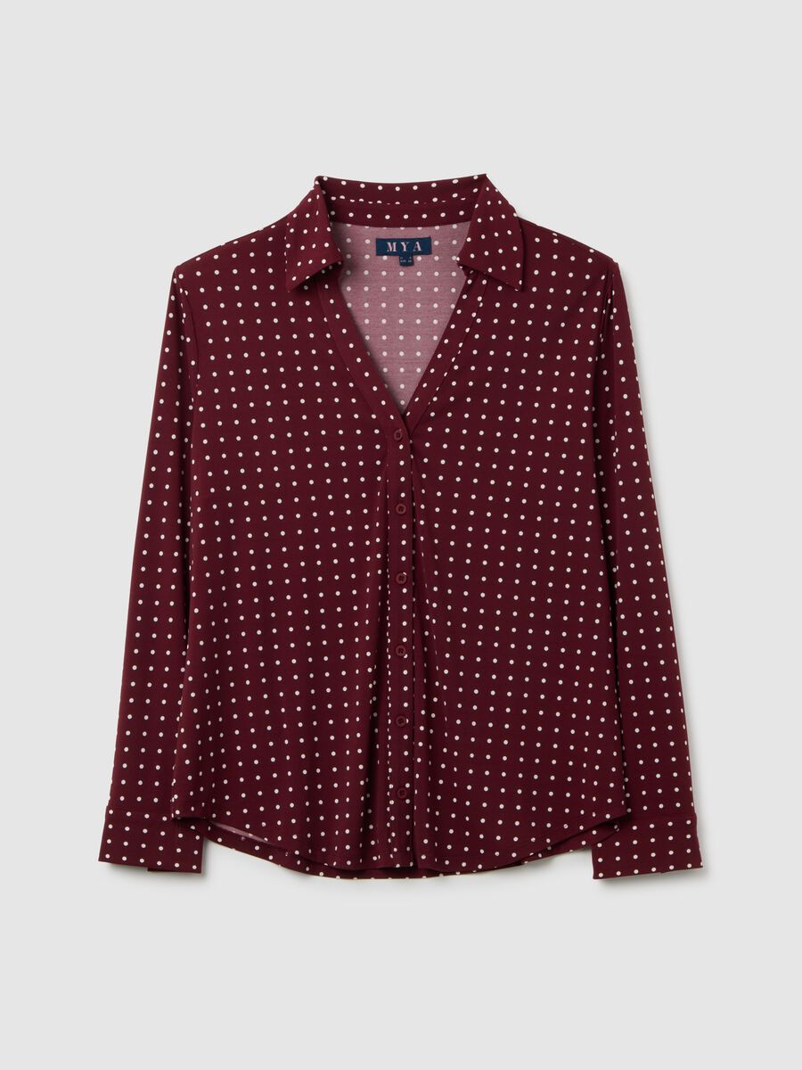 Burgundy Long Sleeve T-Shirt with Collar_0