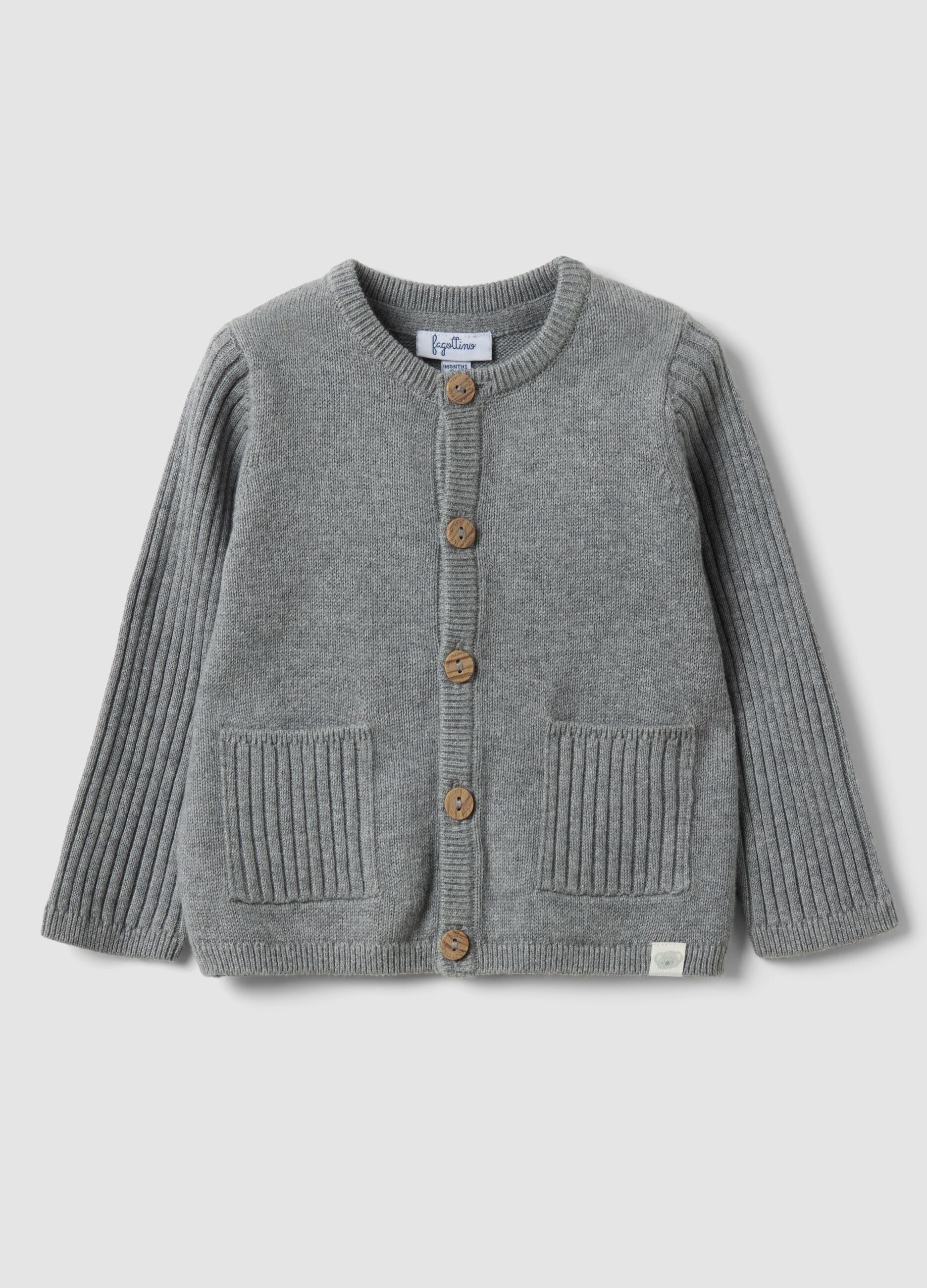 Grey cardigan in pure organic cotton knit for babies