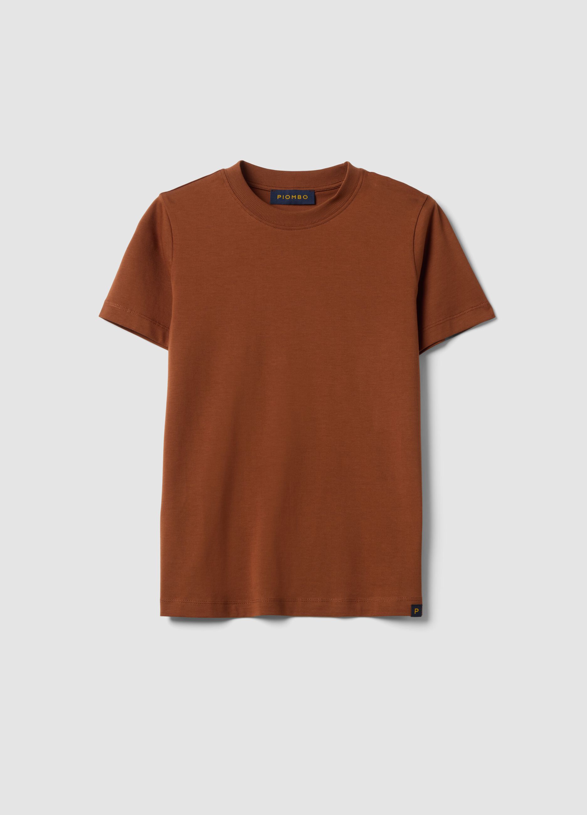 Brown Supima cotton crew-neck T-shirt, regular fit