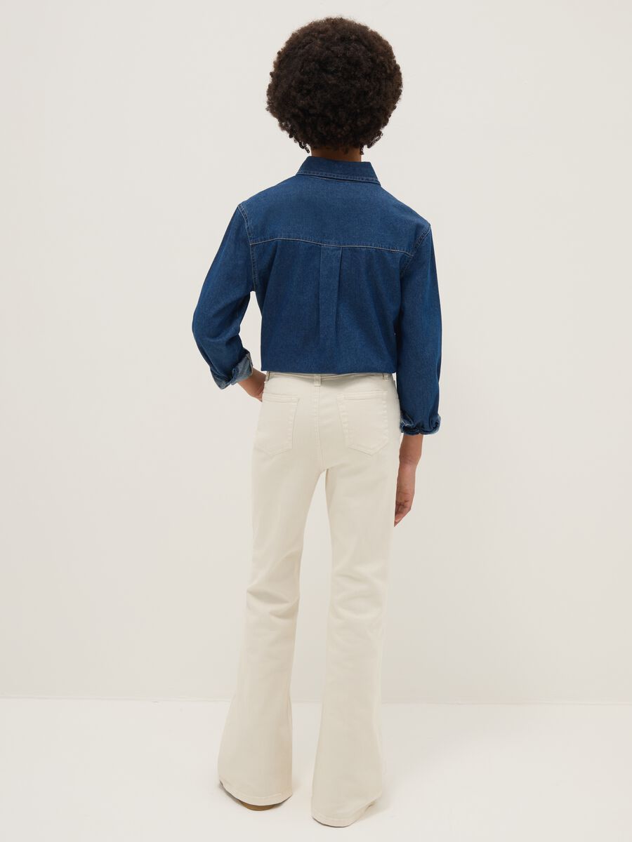 Beige stretch cotton flared trousers for girls_1