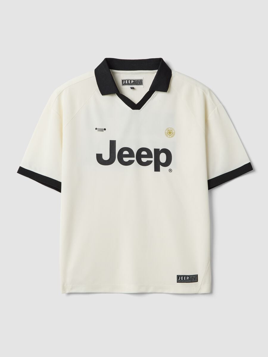 T-shirt bianca regular fit con colletto a contrasto e scritta Jeep regular fit_0