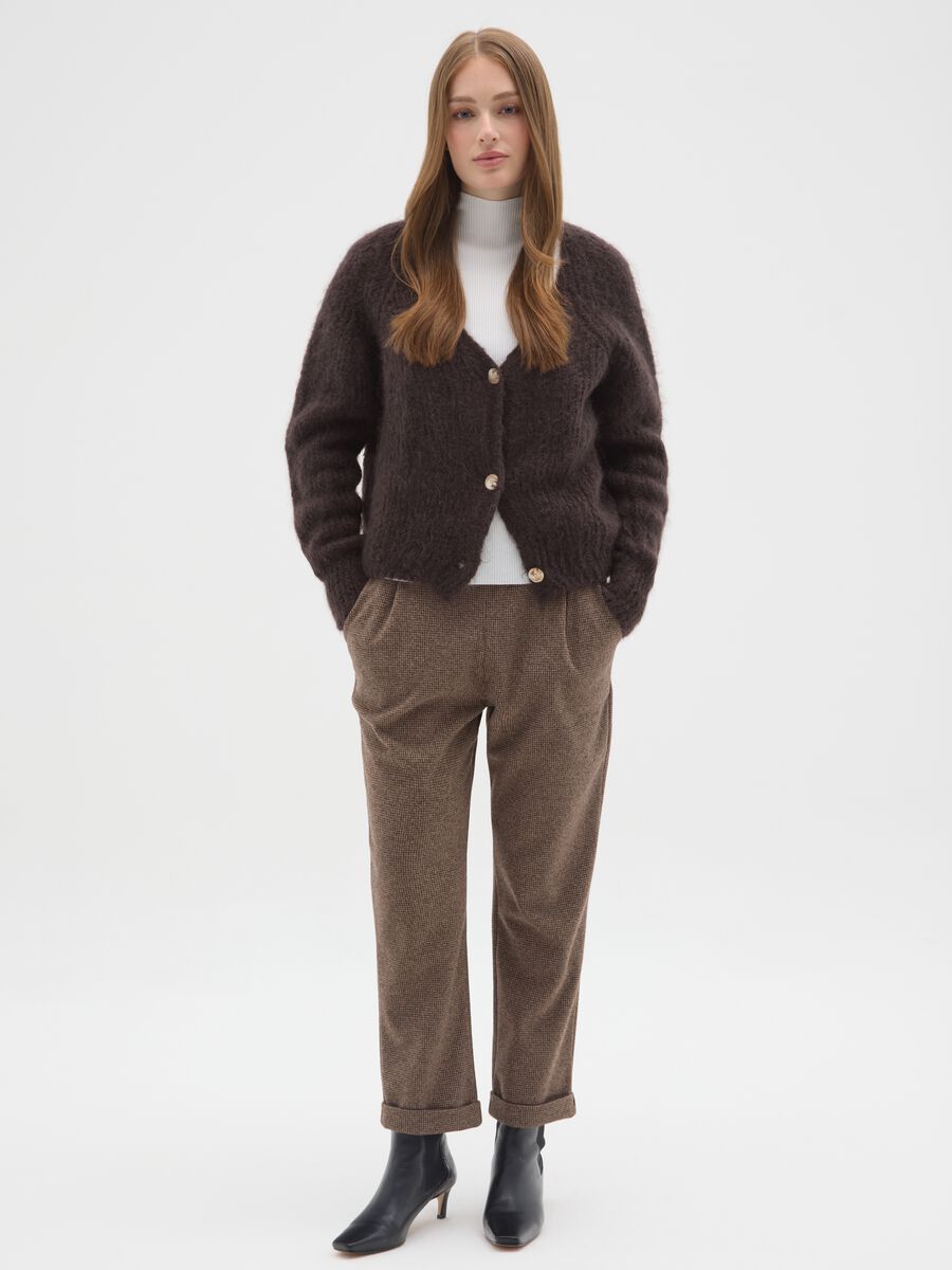 Brown V-neck cardigan in mohair and wool regular fit_1