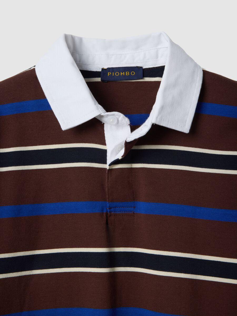 Polo a maniche lunghe in puro cotone a righe multicolor regular fit_1