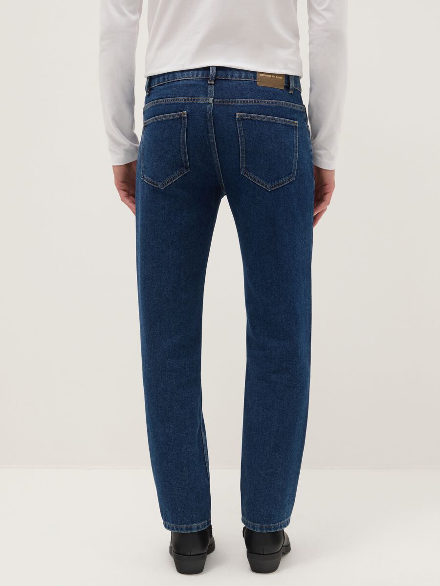 Blue cotton blend trousers with regular fit_2