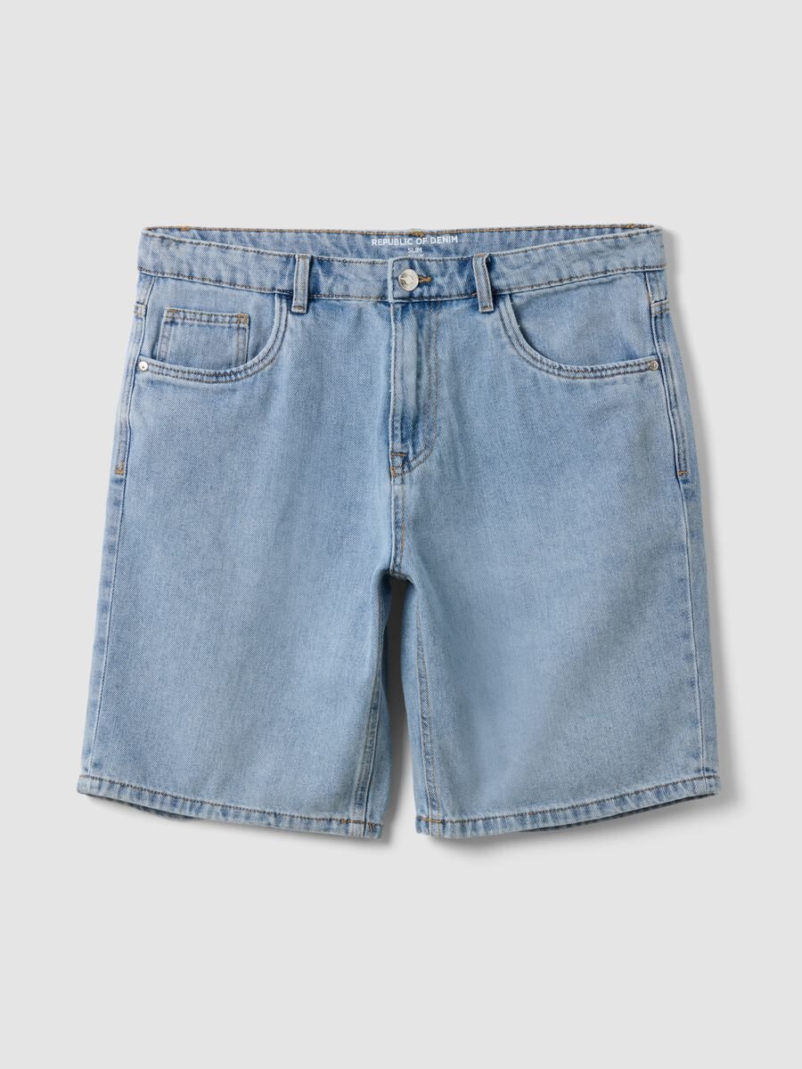 Light Blue Denim-Blend Slim Fit Shorts_4