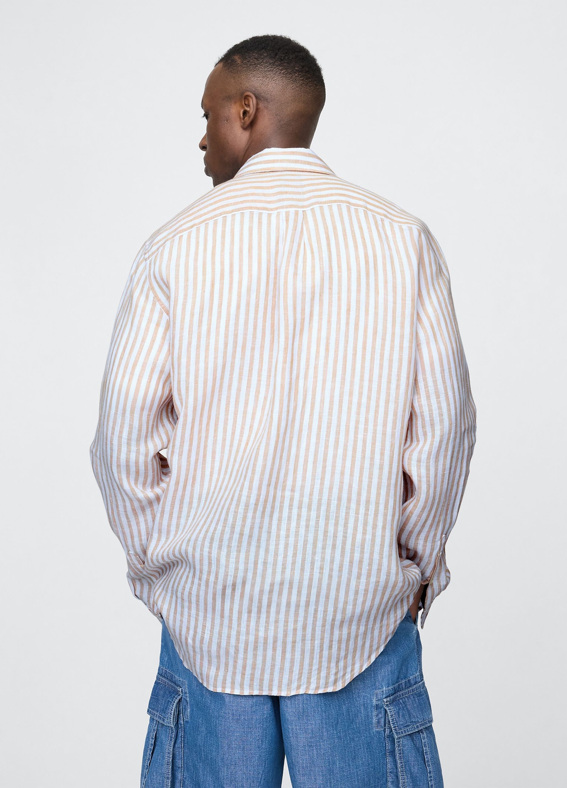 Beige and Pink Striped Shirt