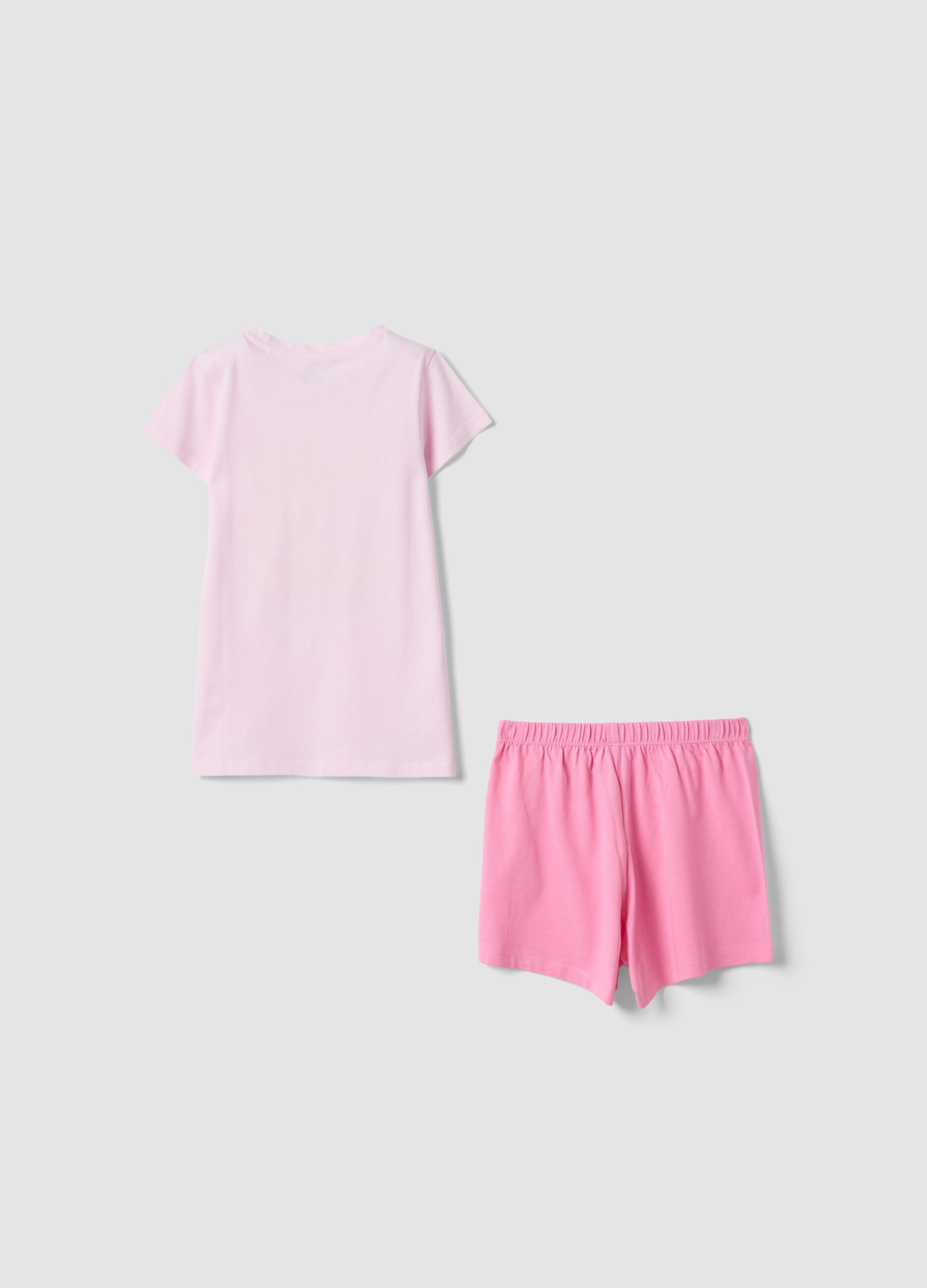 Pink short pyjamas in pure organic cotton for girls with prints