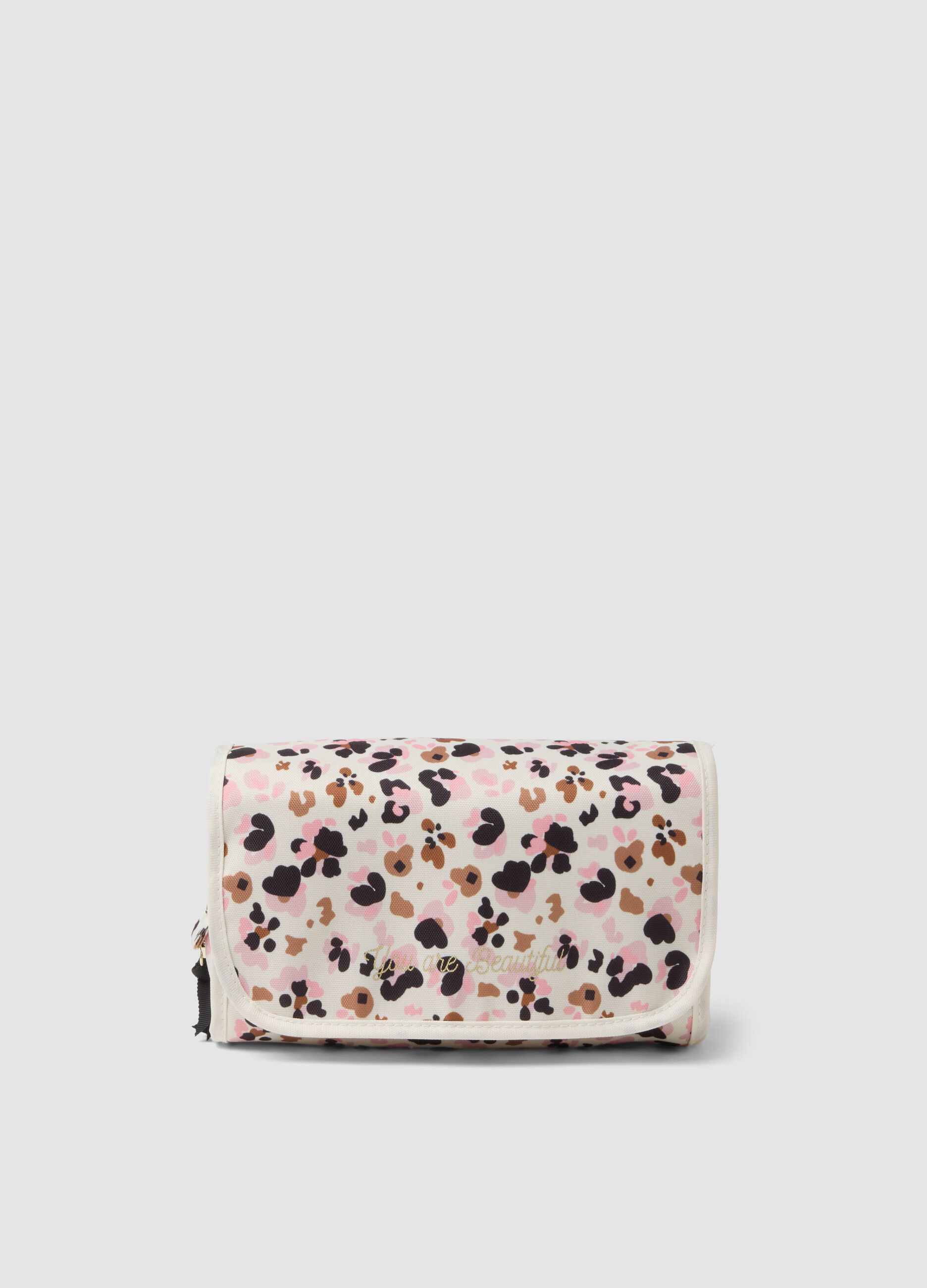 White animal-print wash bag