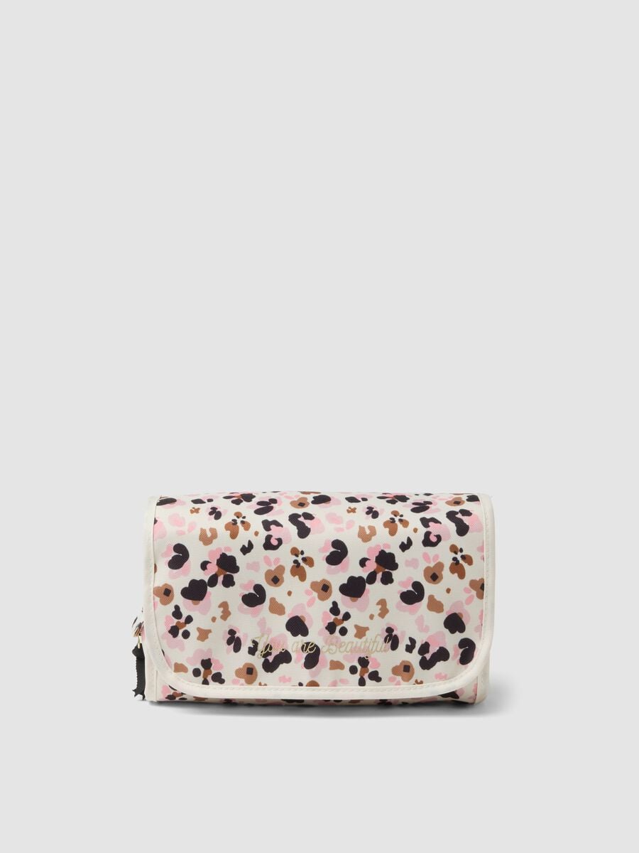 White animal-print wash bag_0