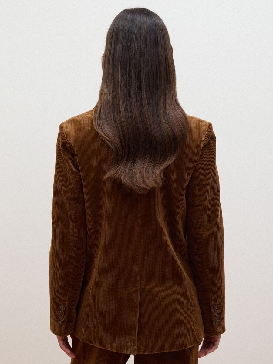 Blazer marrone in cotone elasticizzato foderato a coste con rever classico_3
