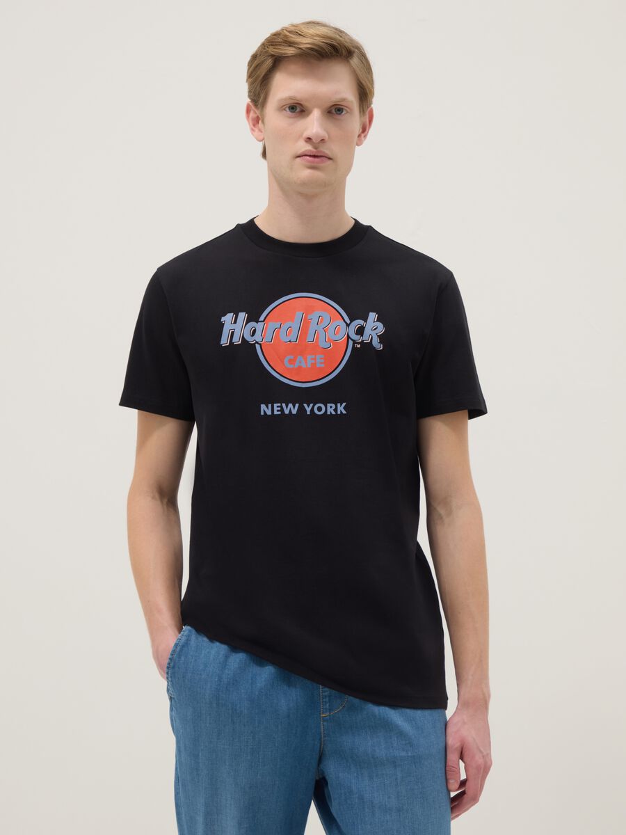 Black pure cotton regular fit T-shirt with Hard Rock Cafe logo_0