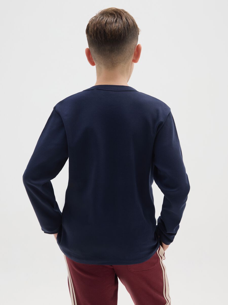 Maglia da ragazzo in puro cotone blu regular fit_1