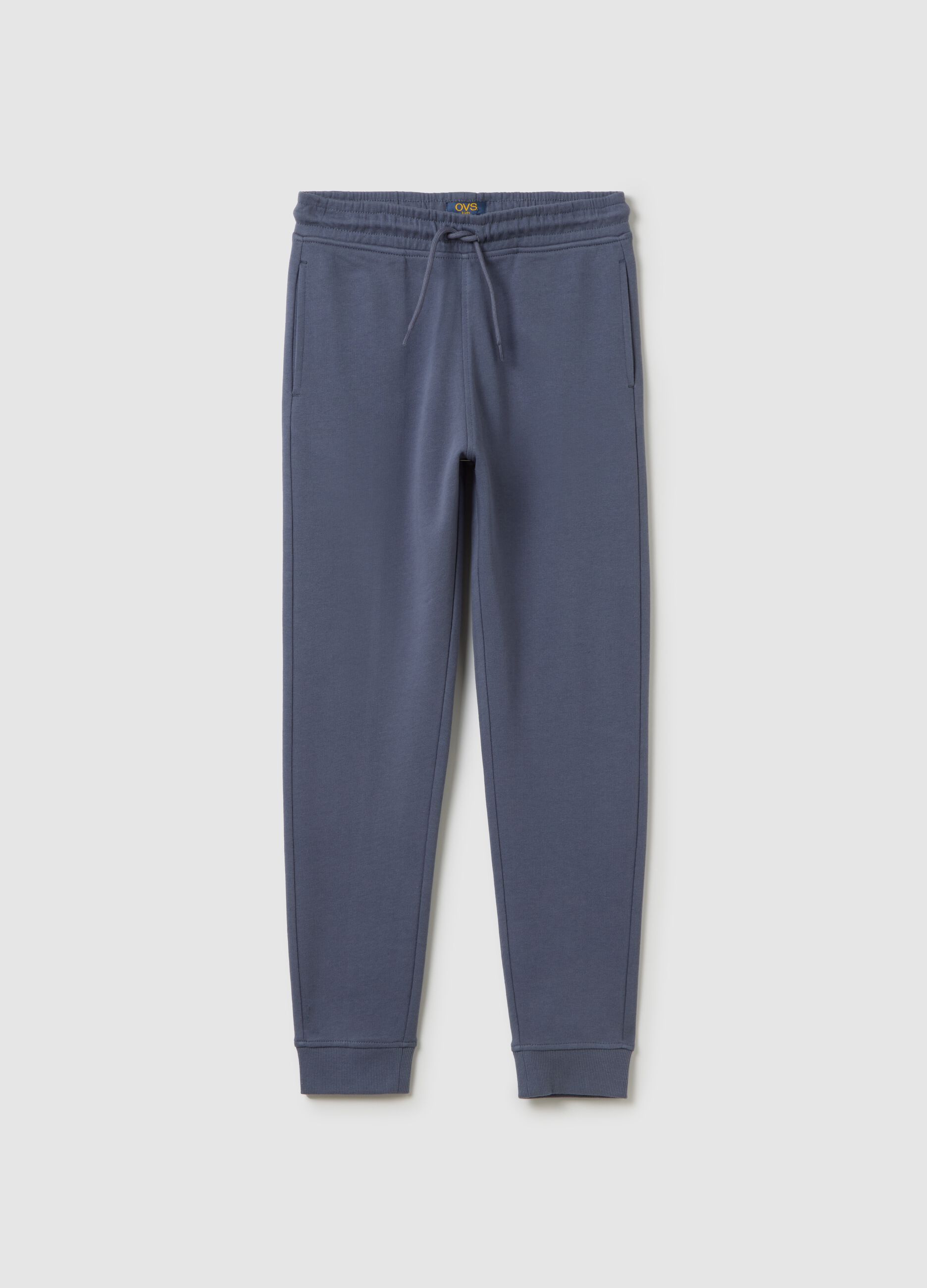 Boys' pure cotton blue jogger trousers regular fit with back pocket