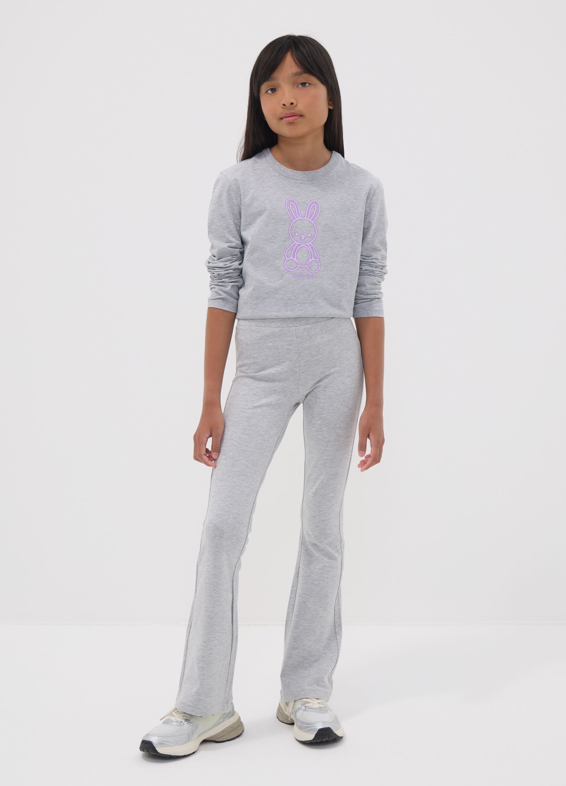 Girls&rsquo; grey flared leggings in stretch organic cotton