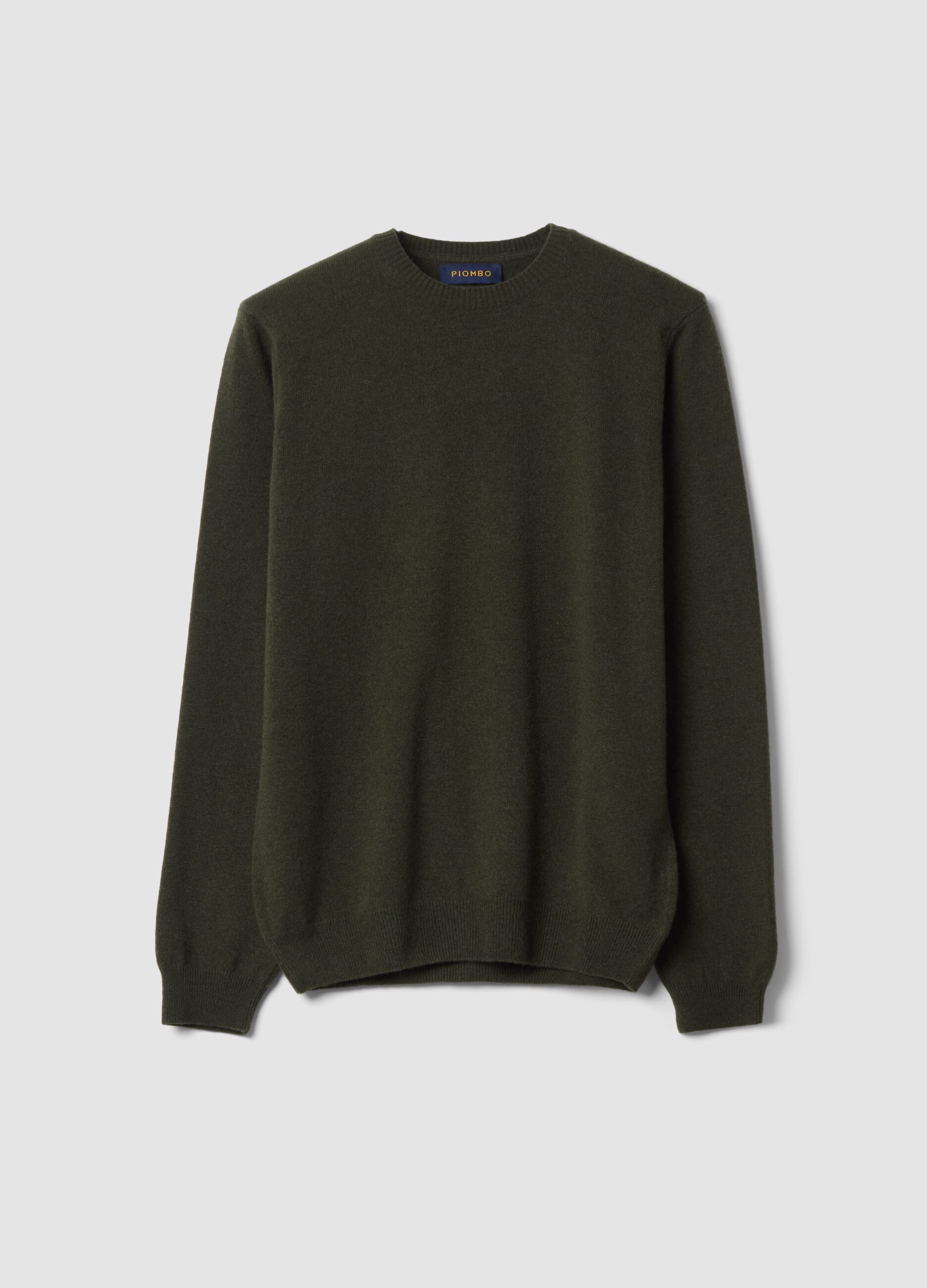 Green pure wool crew-neck jumper, regular fit