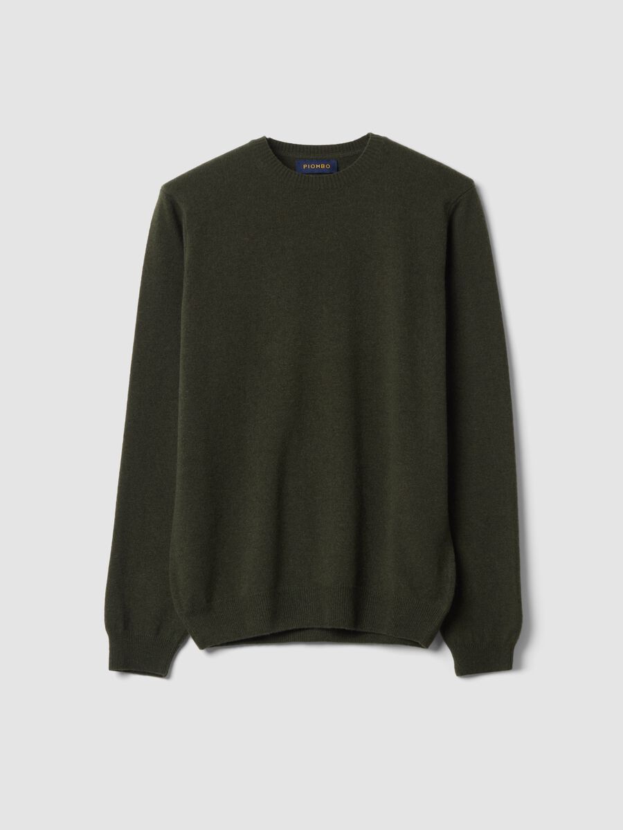 Pullover verde in pura lana a girocollo regular fit_0