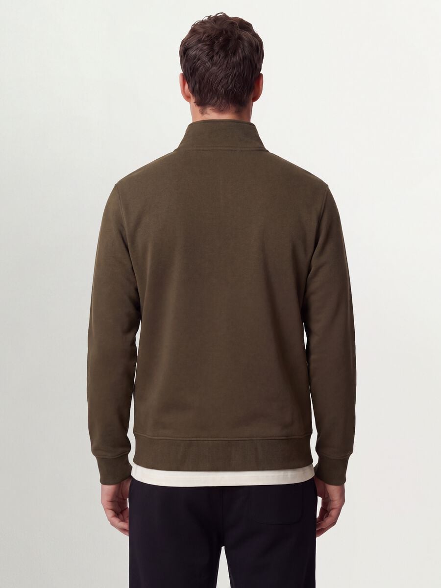 Felpa verde in misto cotone con girocollo e zip regular fit_2