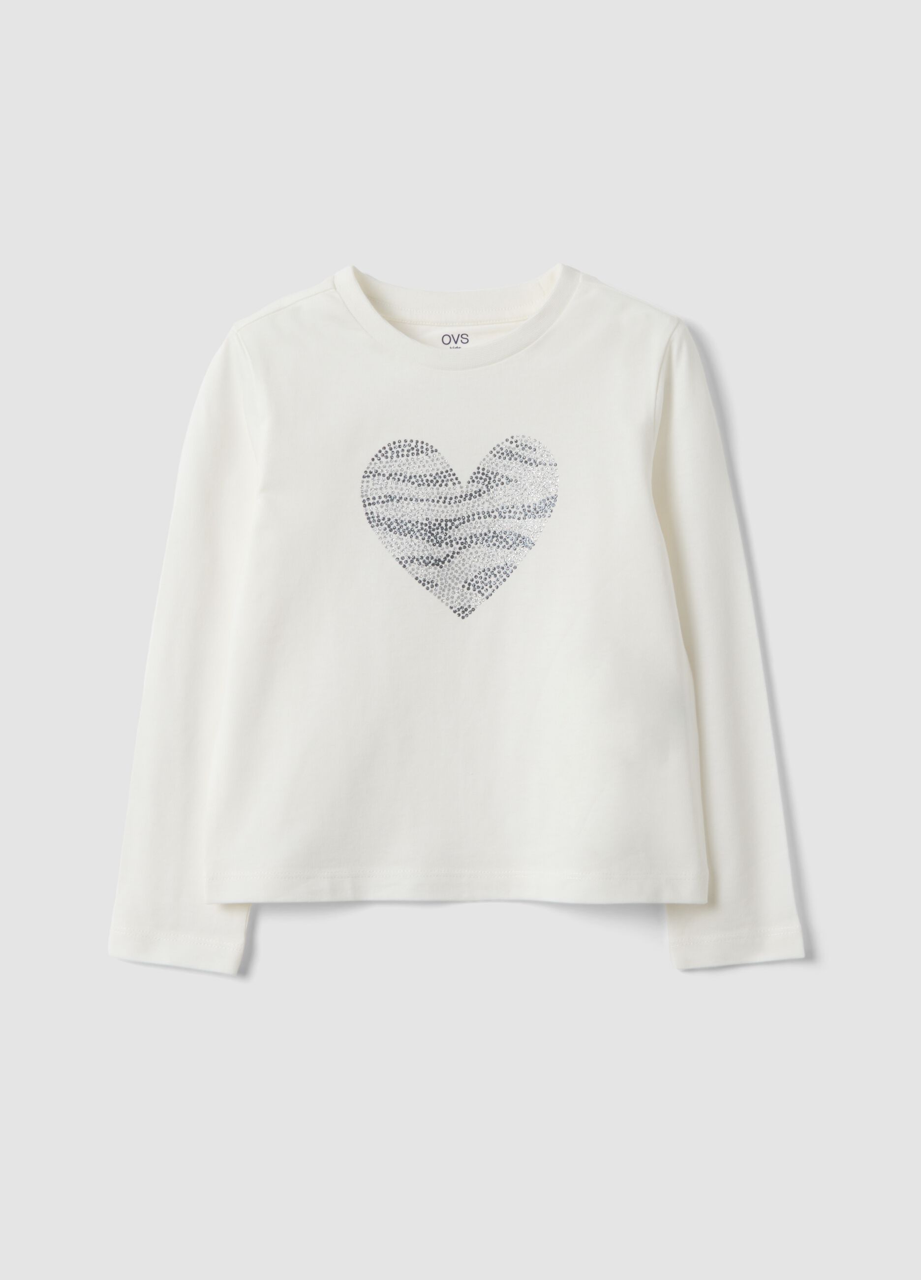 White pure organic cotton girls&rsquo; T-shirt with heart print