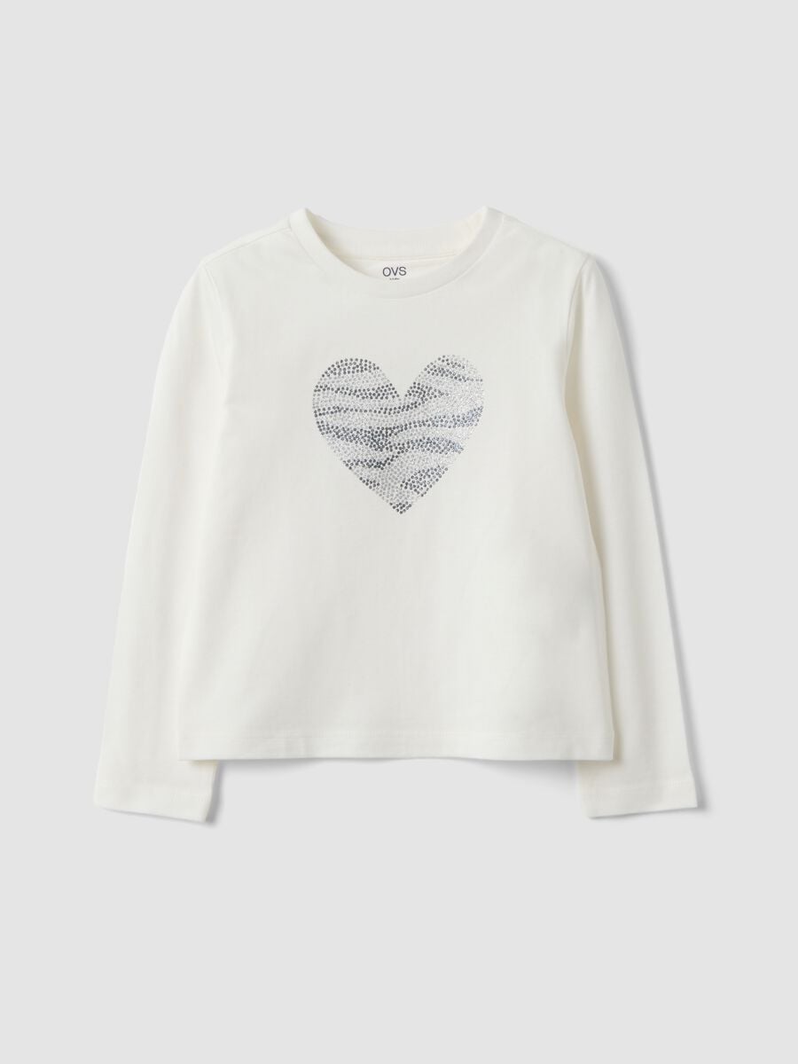 T-shirt bianca in puro cotone organico con stampa cuore per bambina_0
