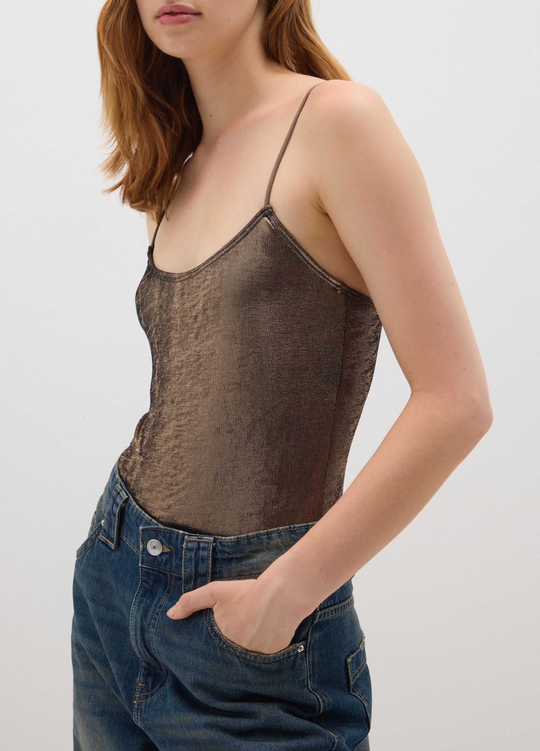 Body in tessuto elasticizzato marrone fitted
